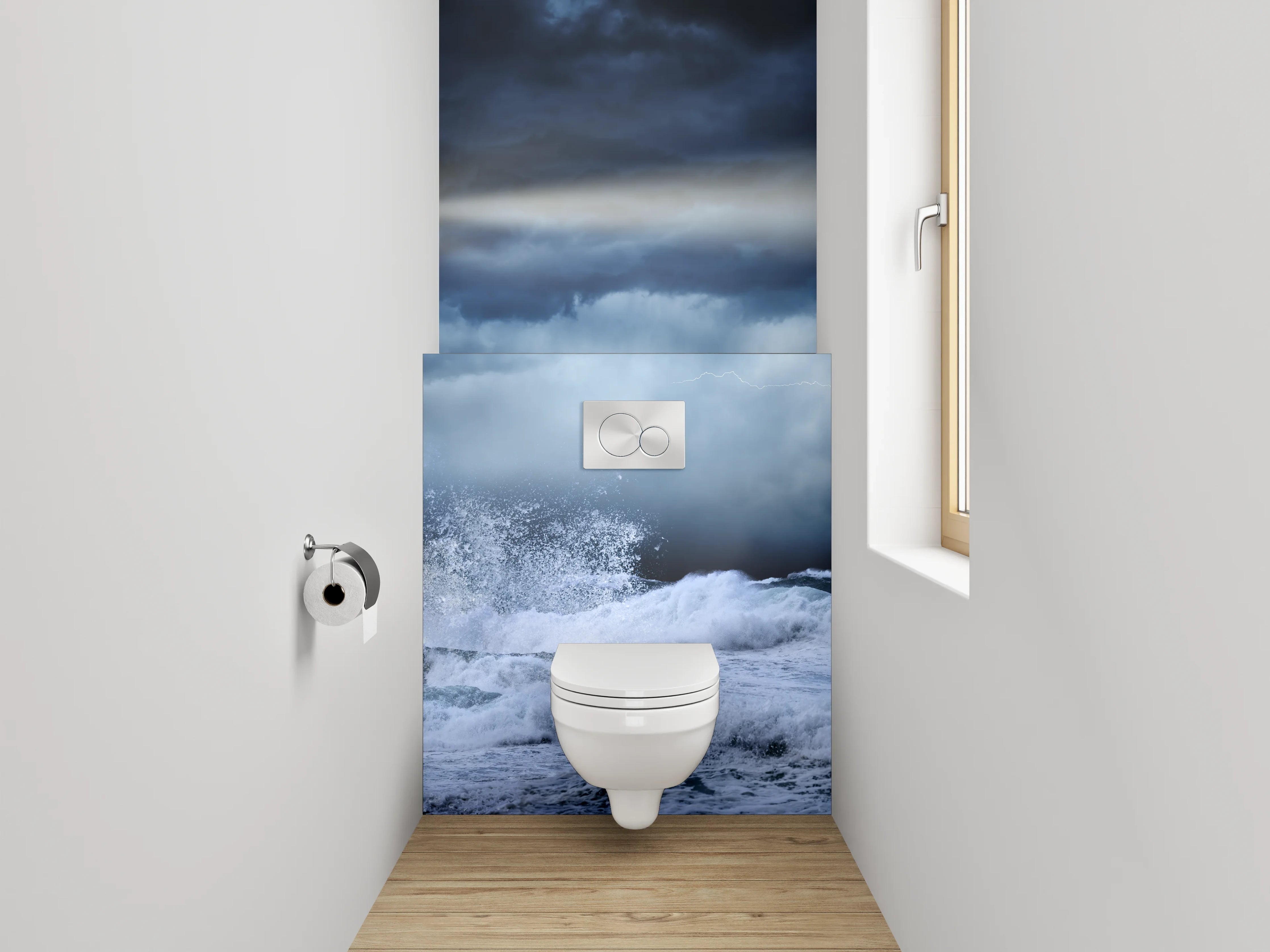 WC-Rückwand - Leuchtturm Sturm Küste Maritim Kunst