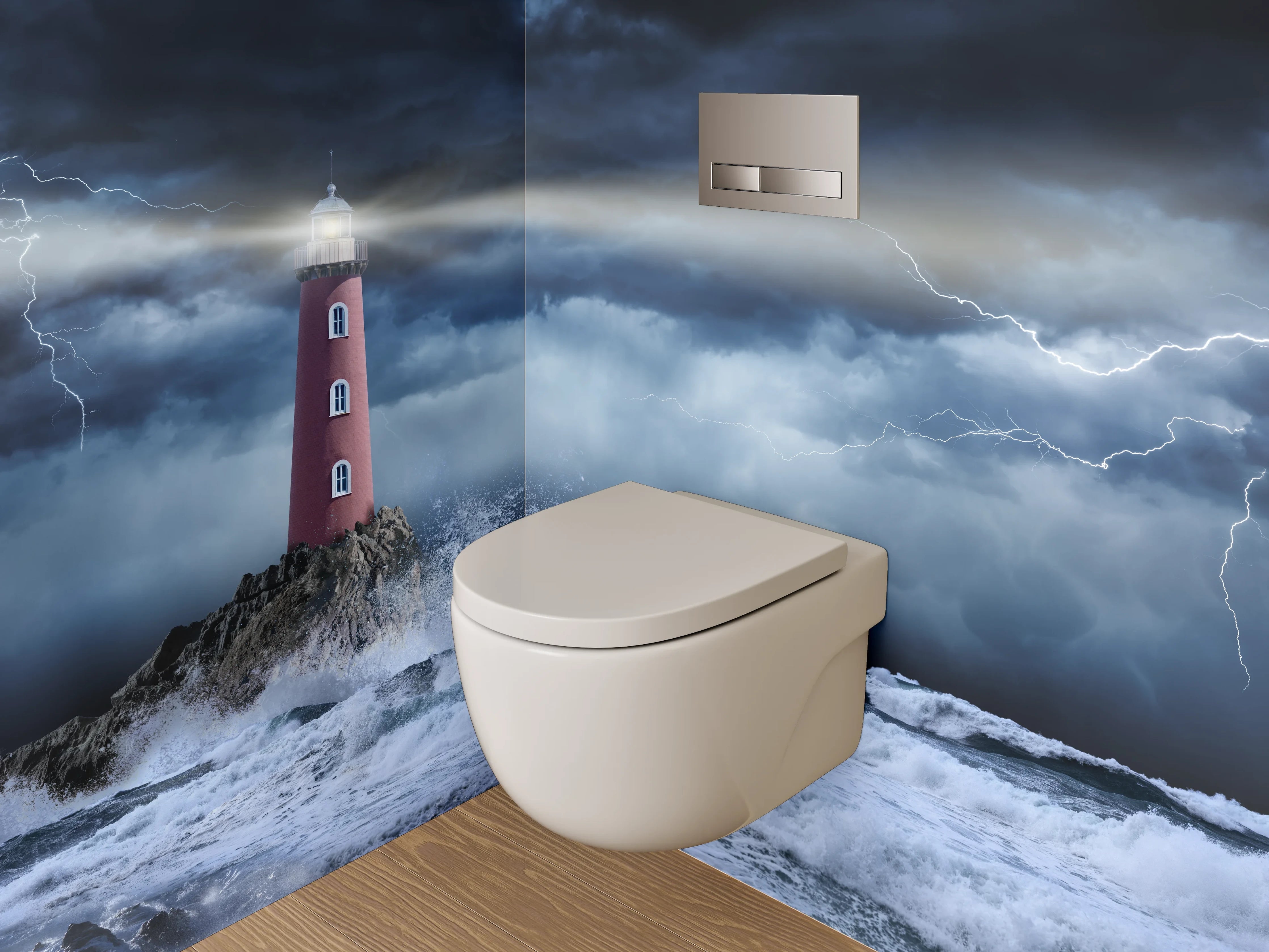 WC-Rückwand - Leuchtturm Sturm Küste Maritim Kunst