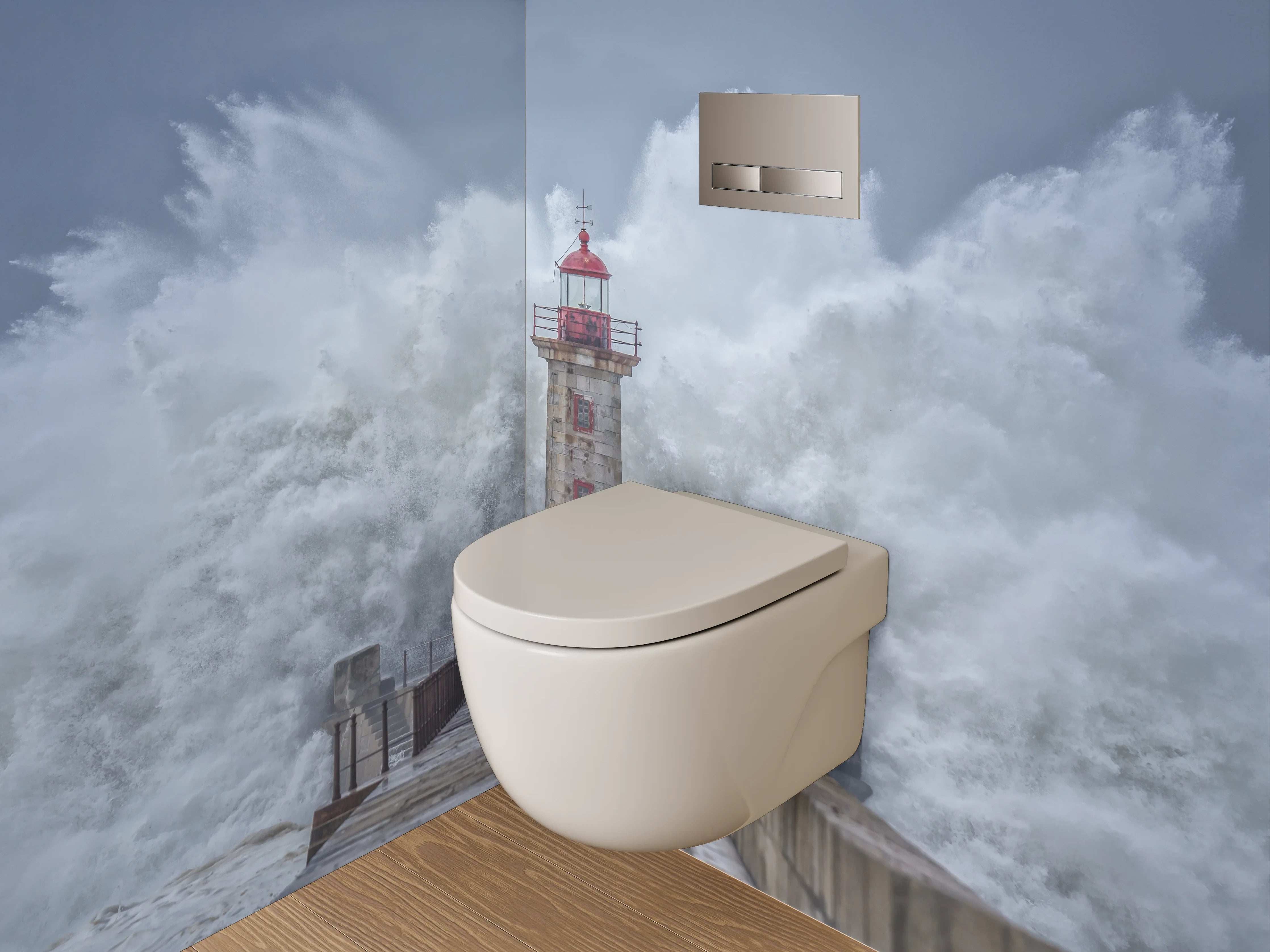 WC-Rückwand - Leuchtturm Sturmwelle Fotokunst