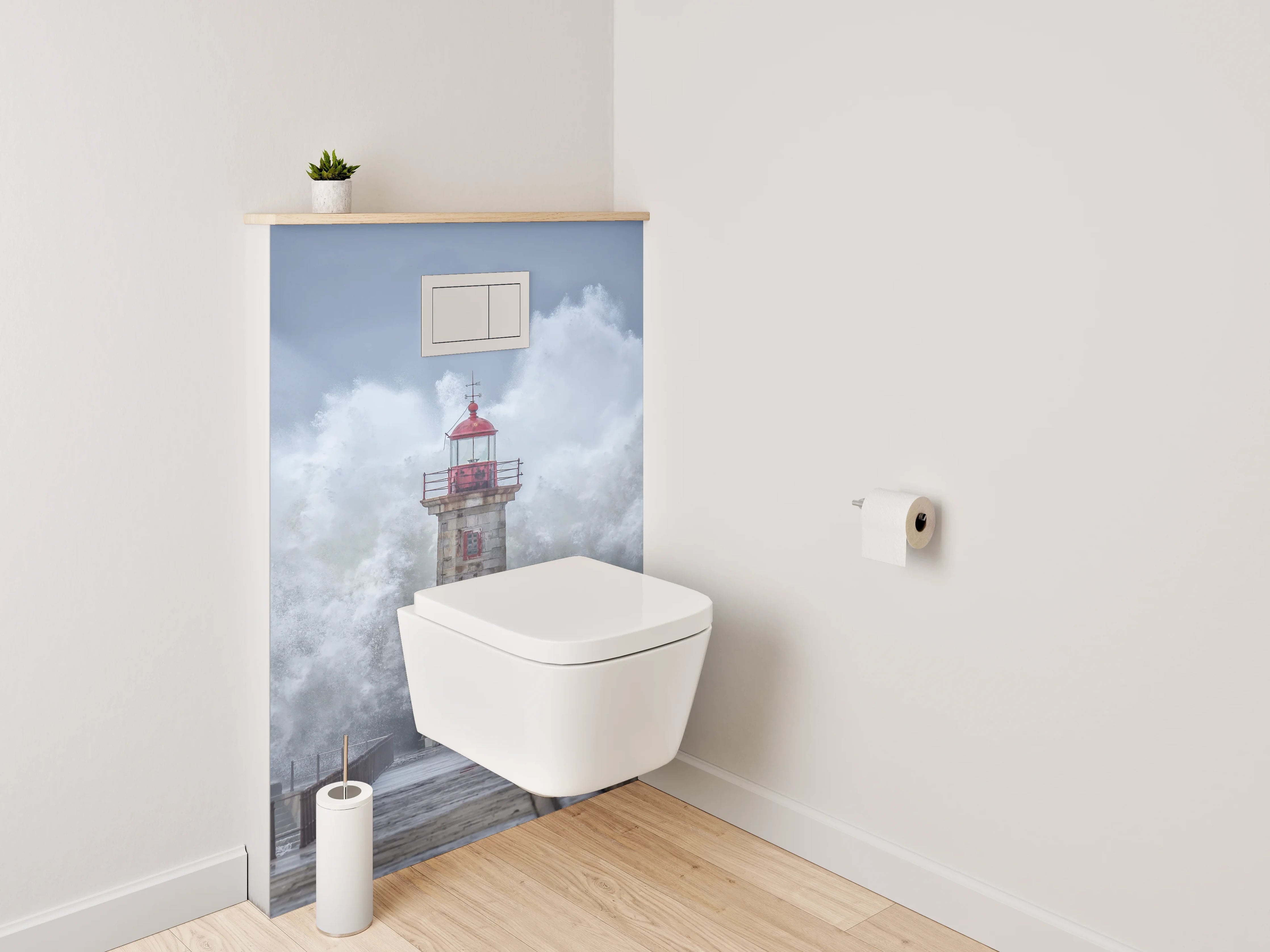 WC-Rückwand - Leuchtturm Sturmwelle Fotokunst