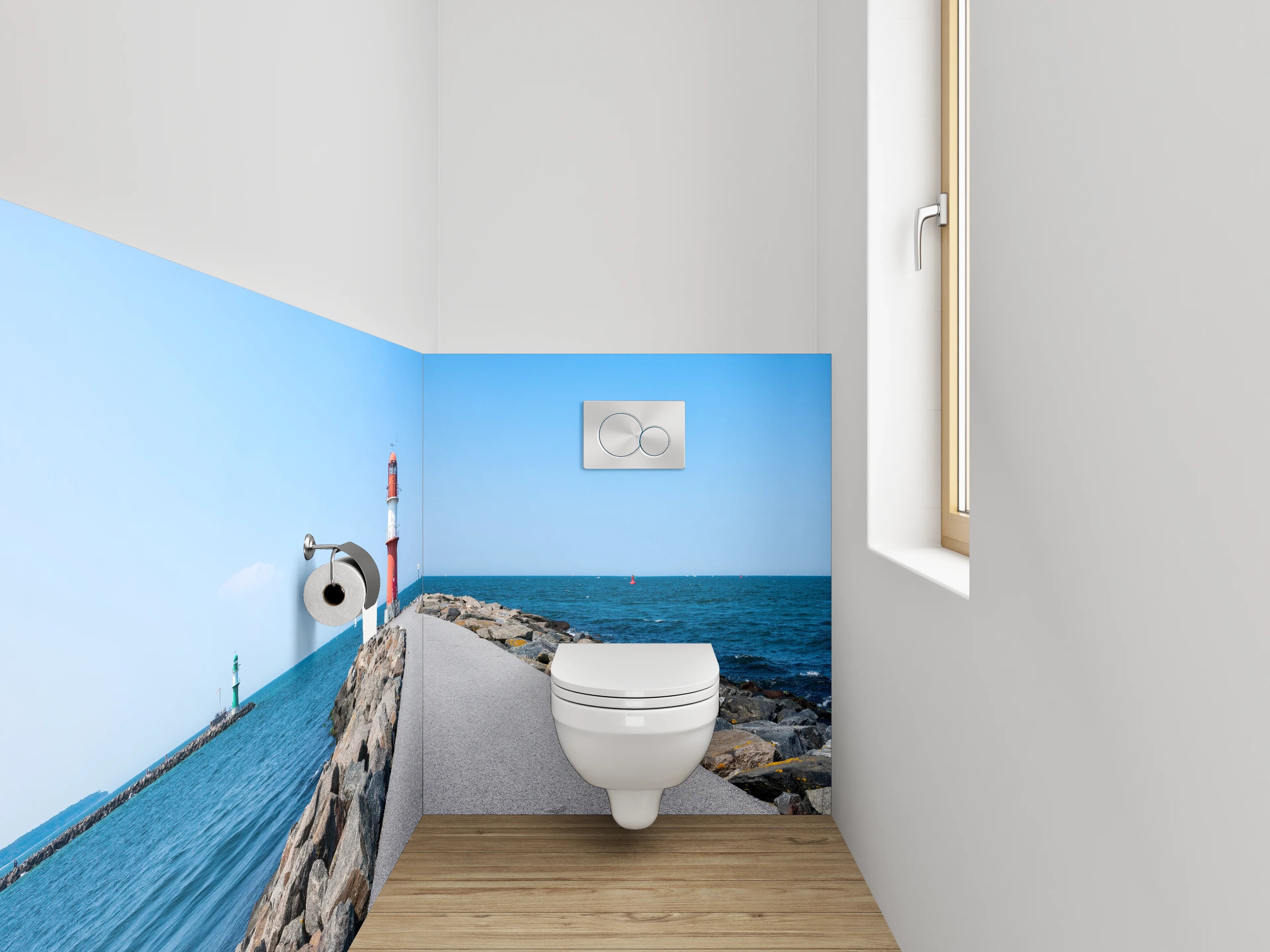 WC-Rückwand - Leuchtturm am Felsendamm Küste Panoramablick