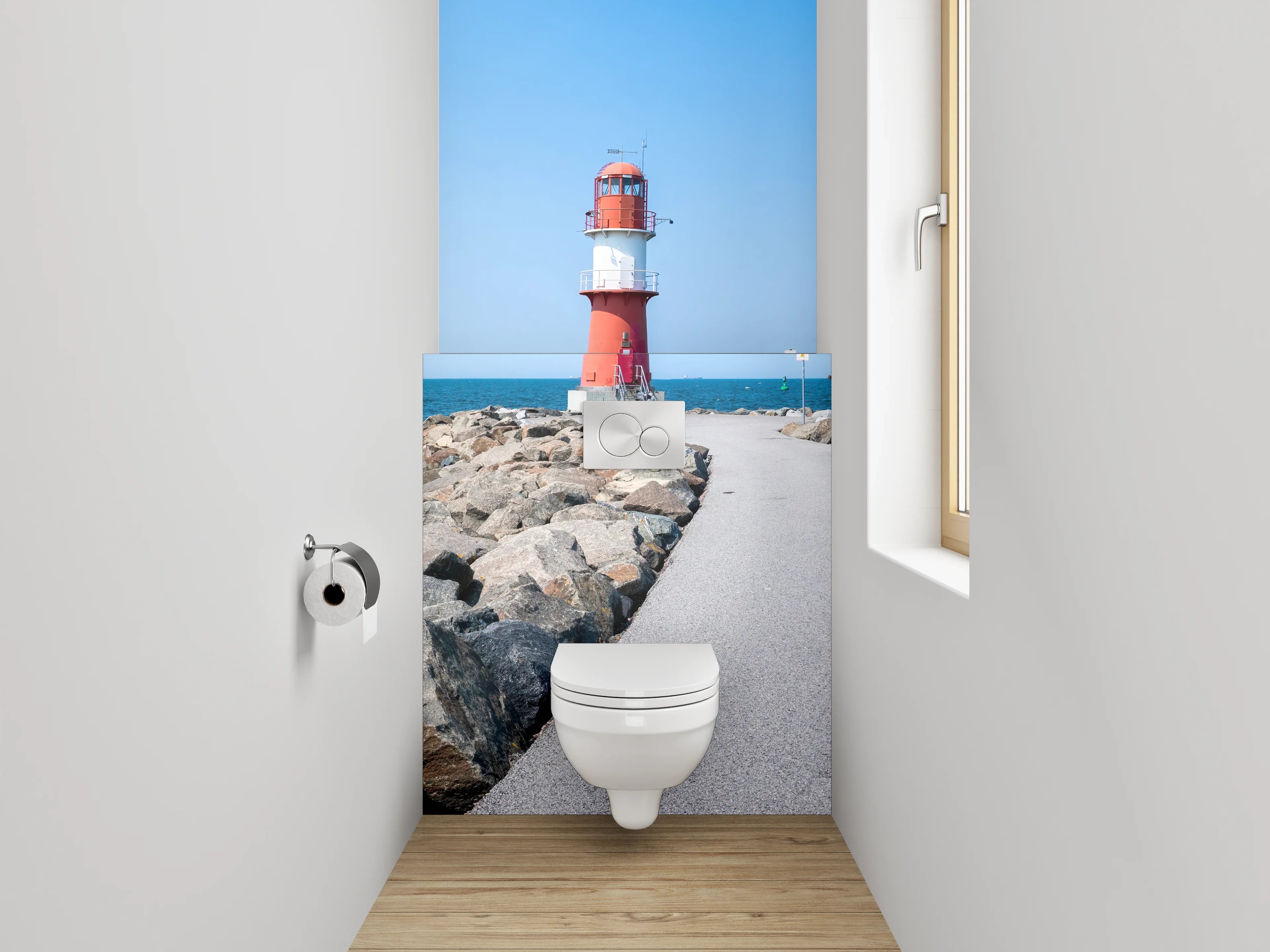 WC-Rückwand - Leuchtturm am Felsendamm Küste Panoramablick