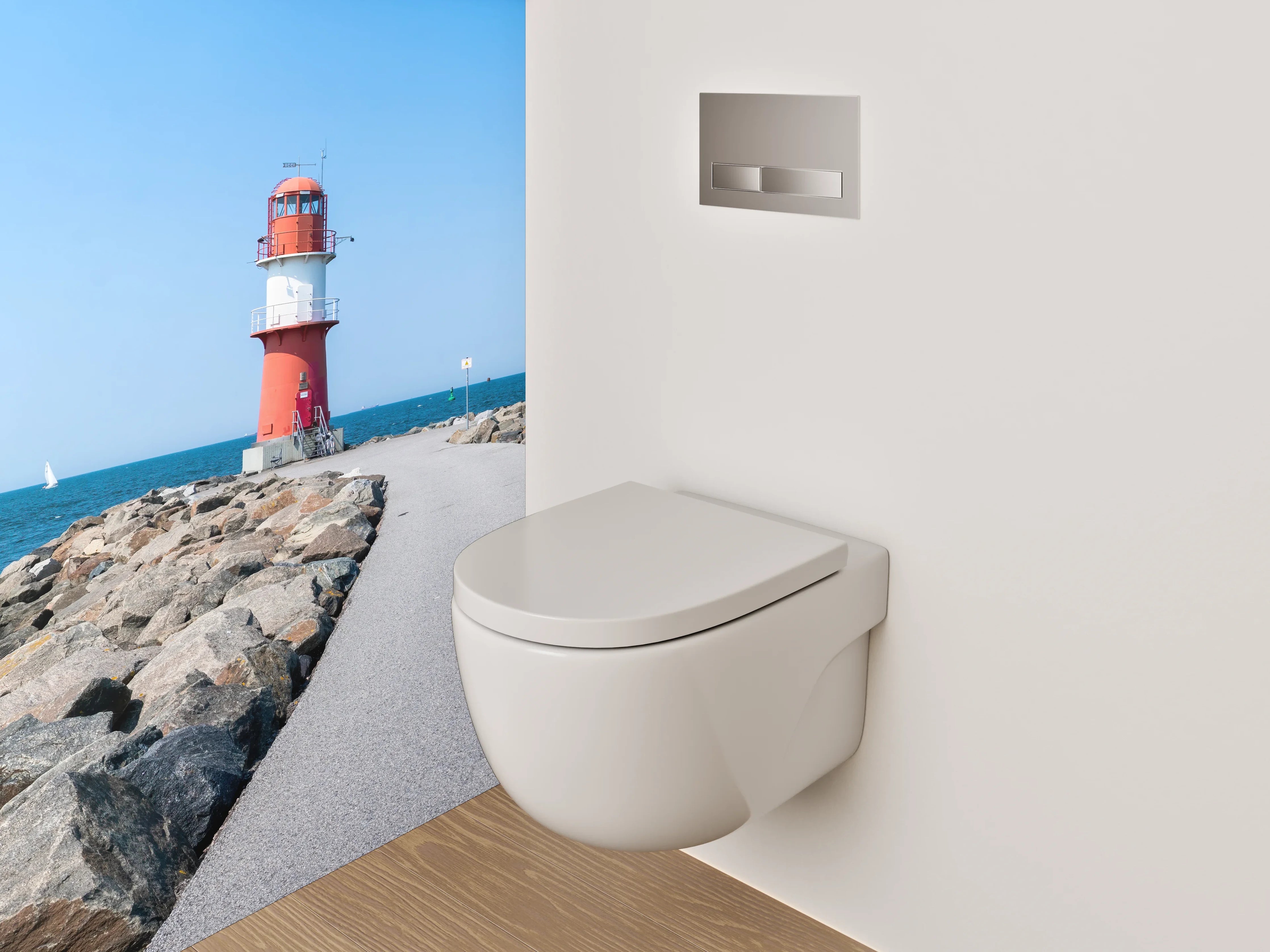 WC-Rückwand - Leuchtturm am Felsendamm Küste Panoramablick
