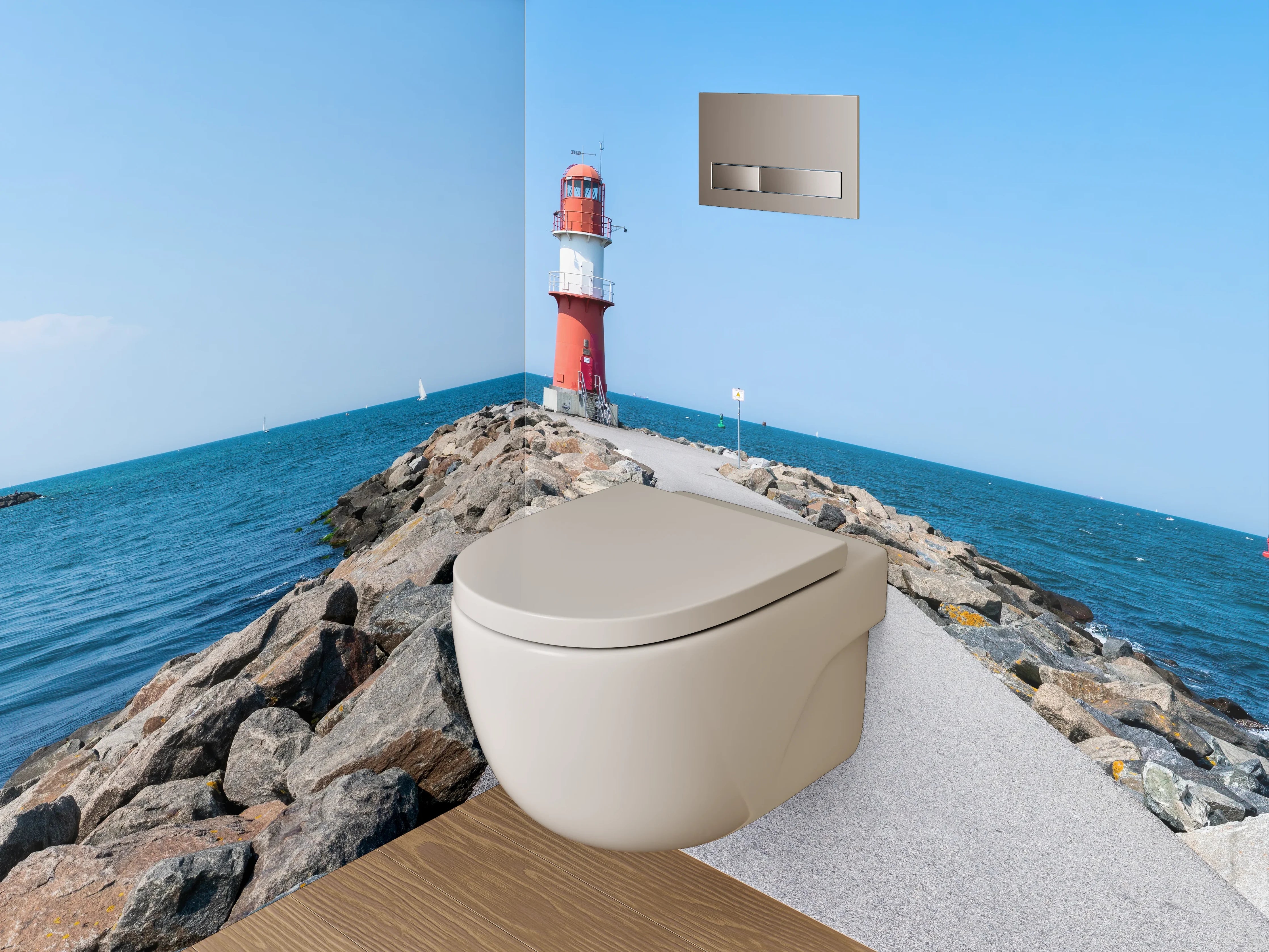 WC-Rückwand - Leuchtturm am Felsendamm Küste Panoramablick