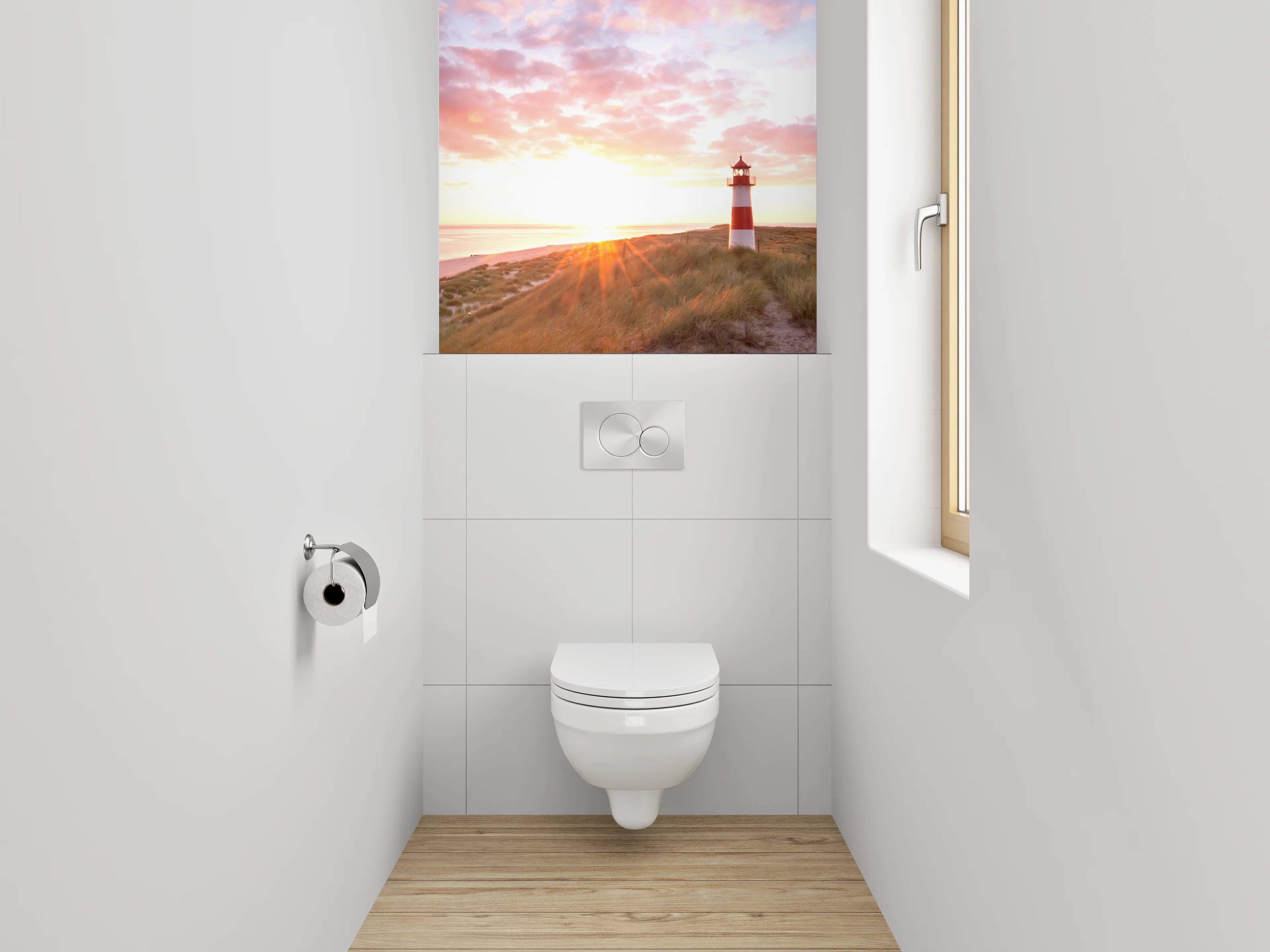 WC-Rückwand - Leuchtturm am Meer Sonnenuntergang