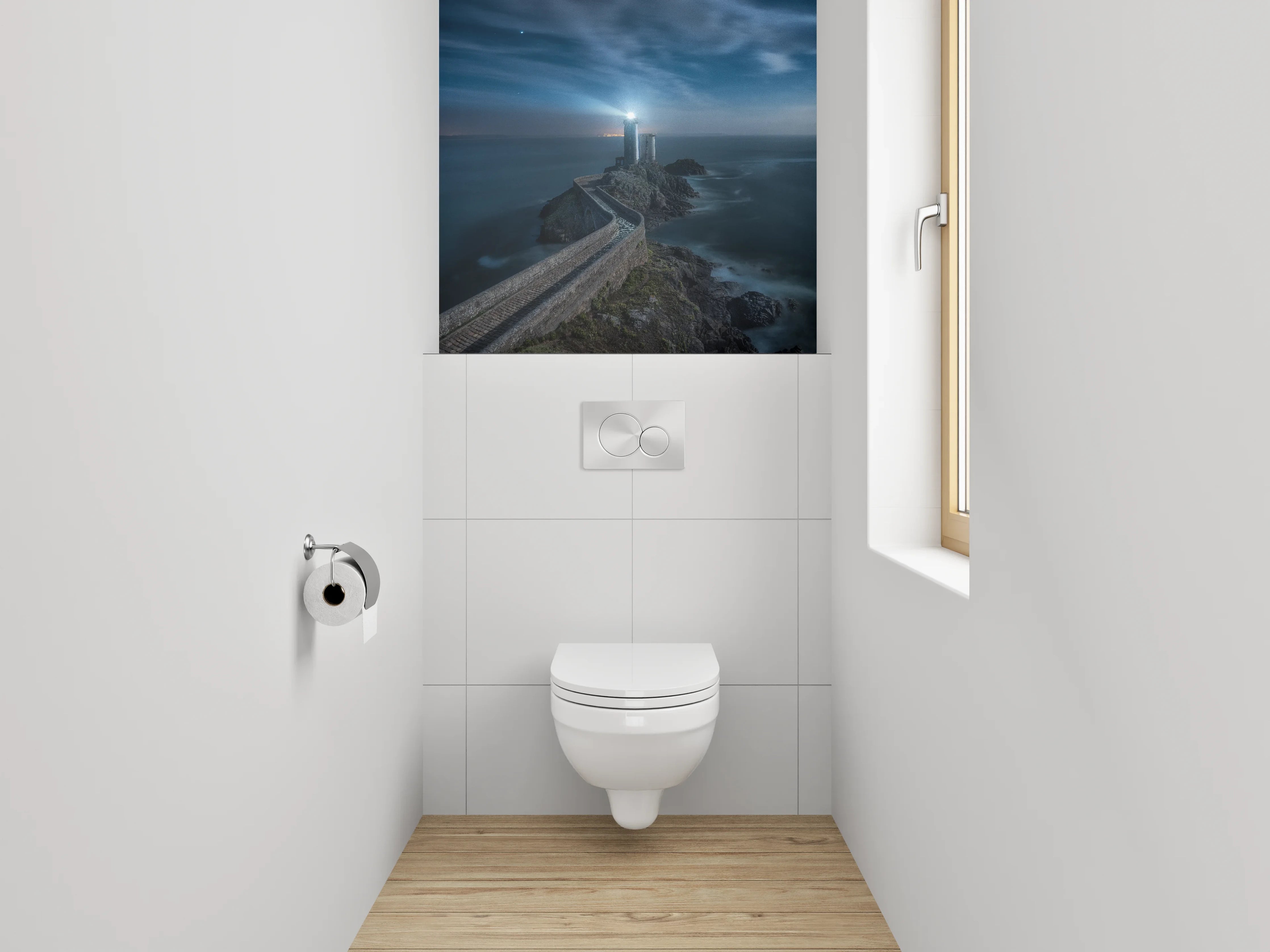 WC-Rückwand - Leuchtturm an rauer Meeresküste