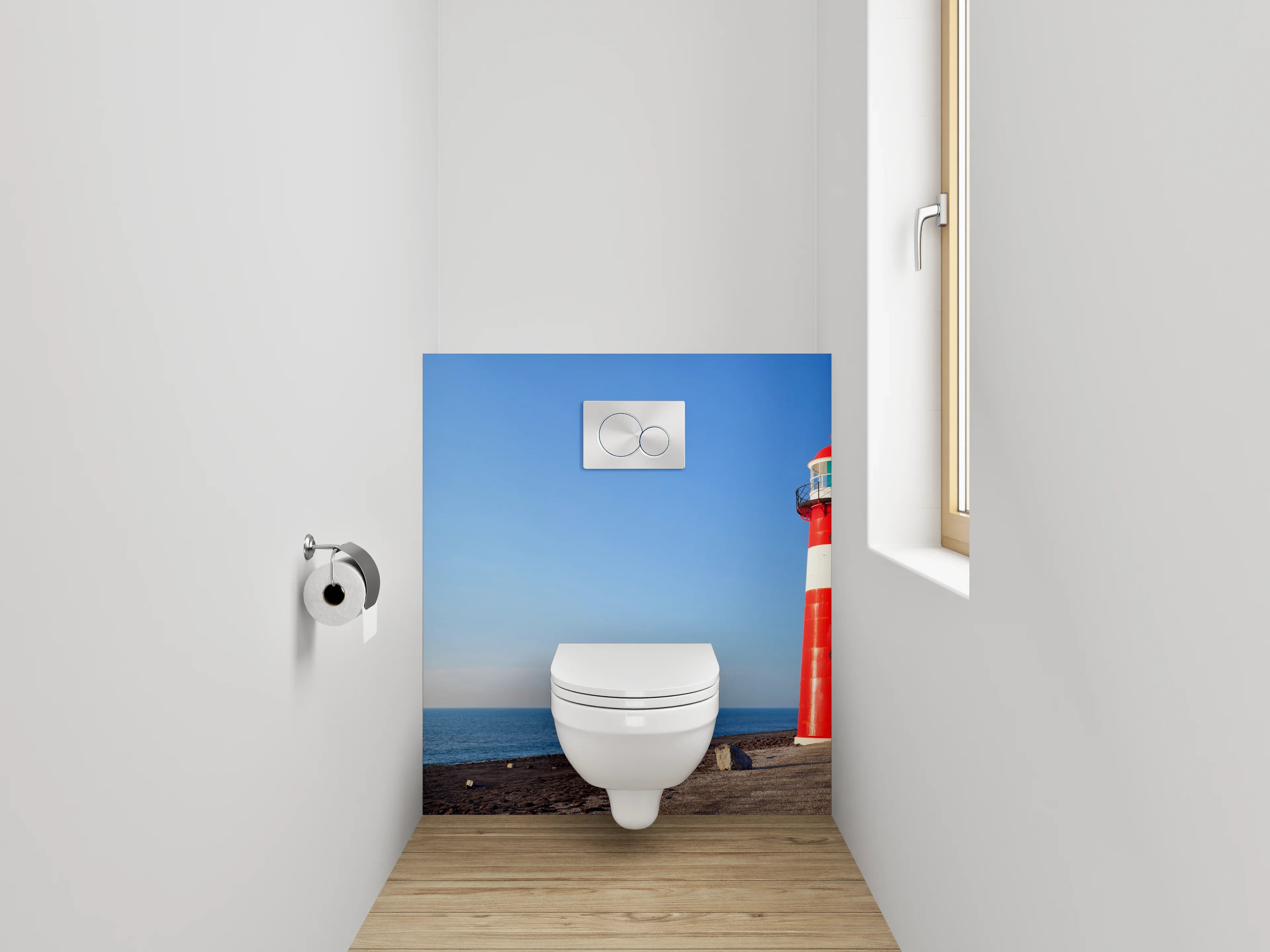 WC-Rückwand - Leuchtturm an weiter Küste