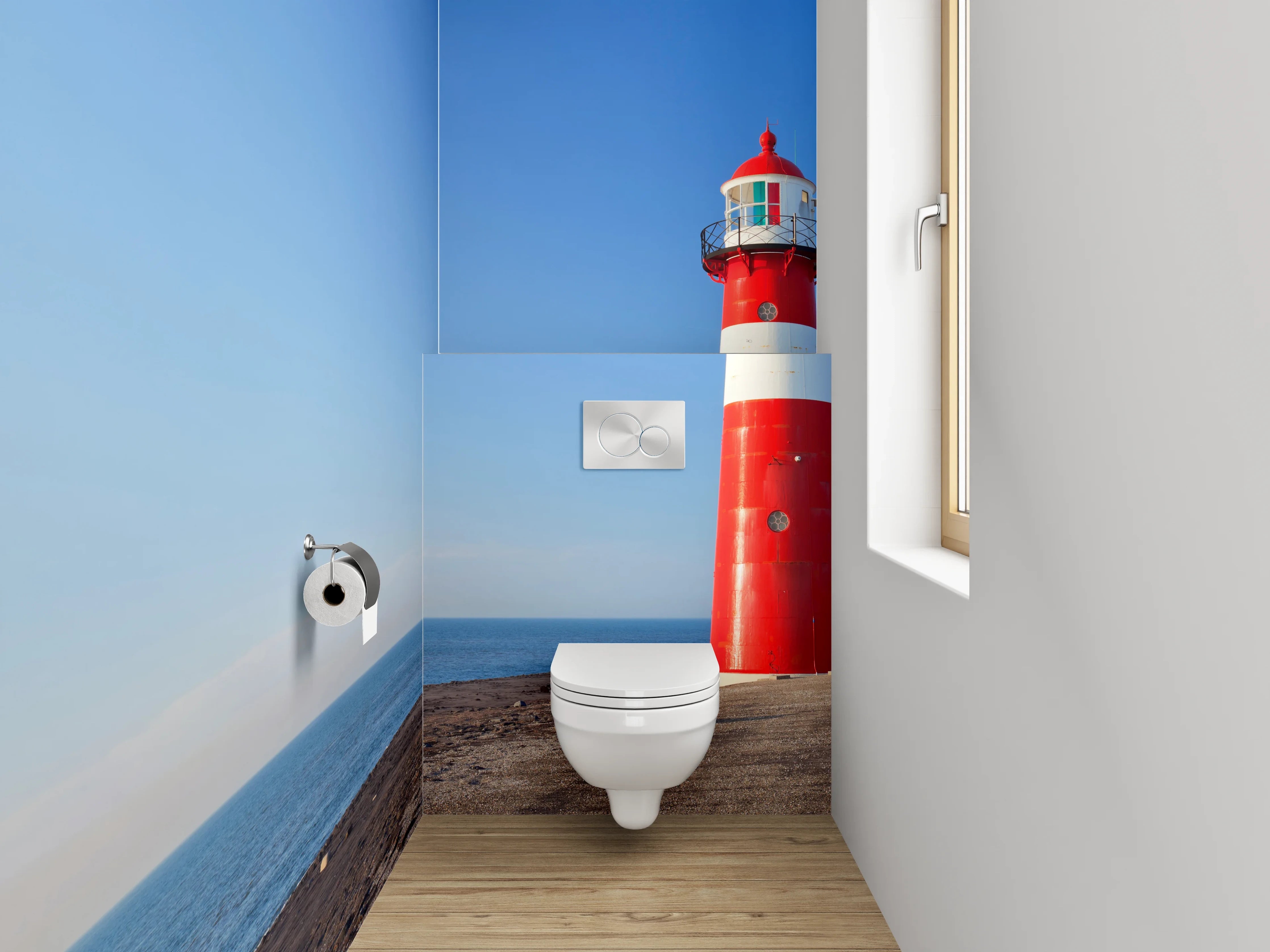WC-Rückwand - Leuchtturm an weiter Küste