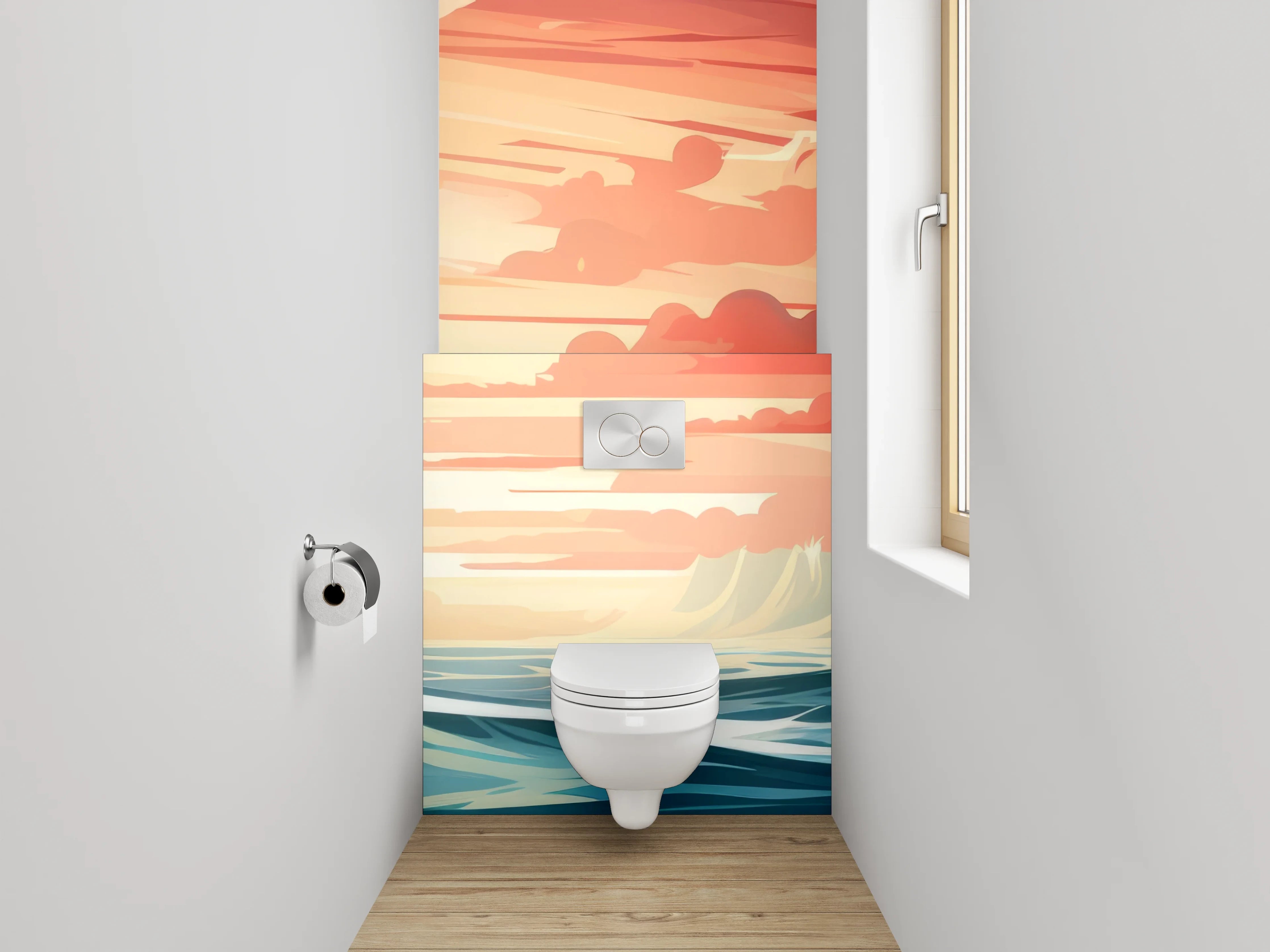 WC-Rückwand - Leuchtturm bei Sonnenuntergang Illustration