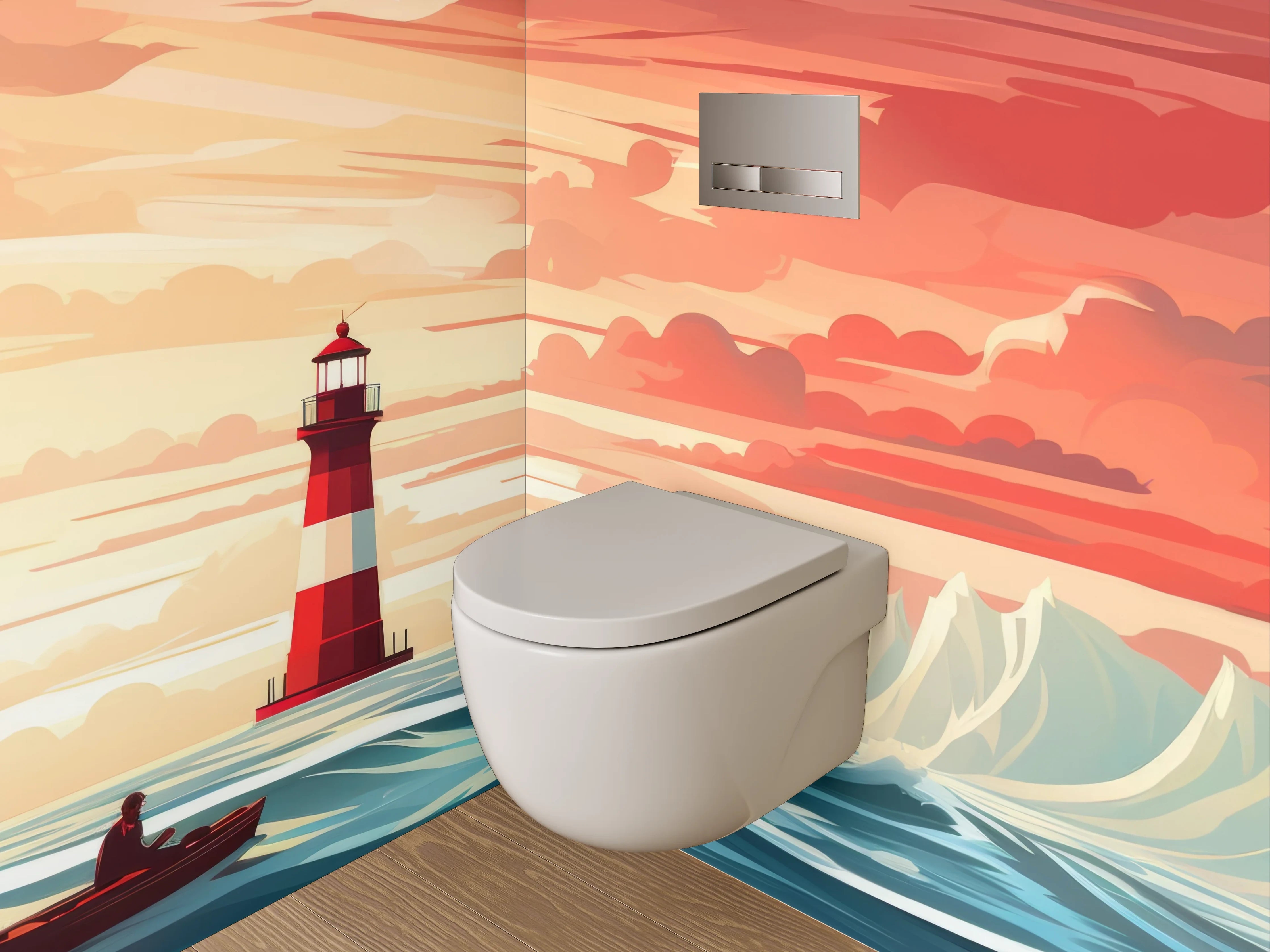 WC-Rückwand - Leuchtturm bei Sonnenuntergang Illustration