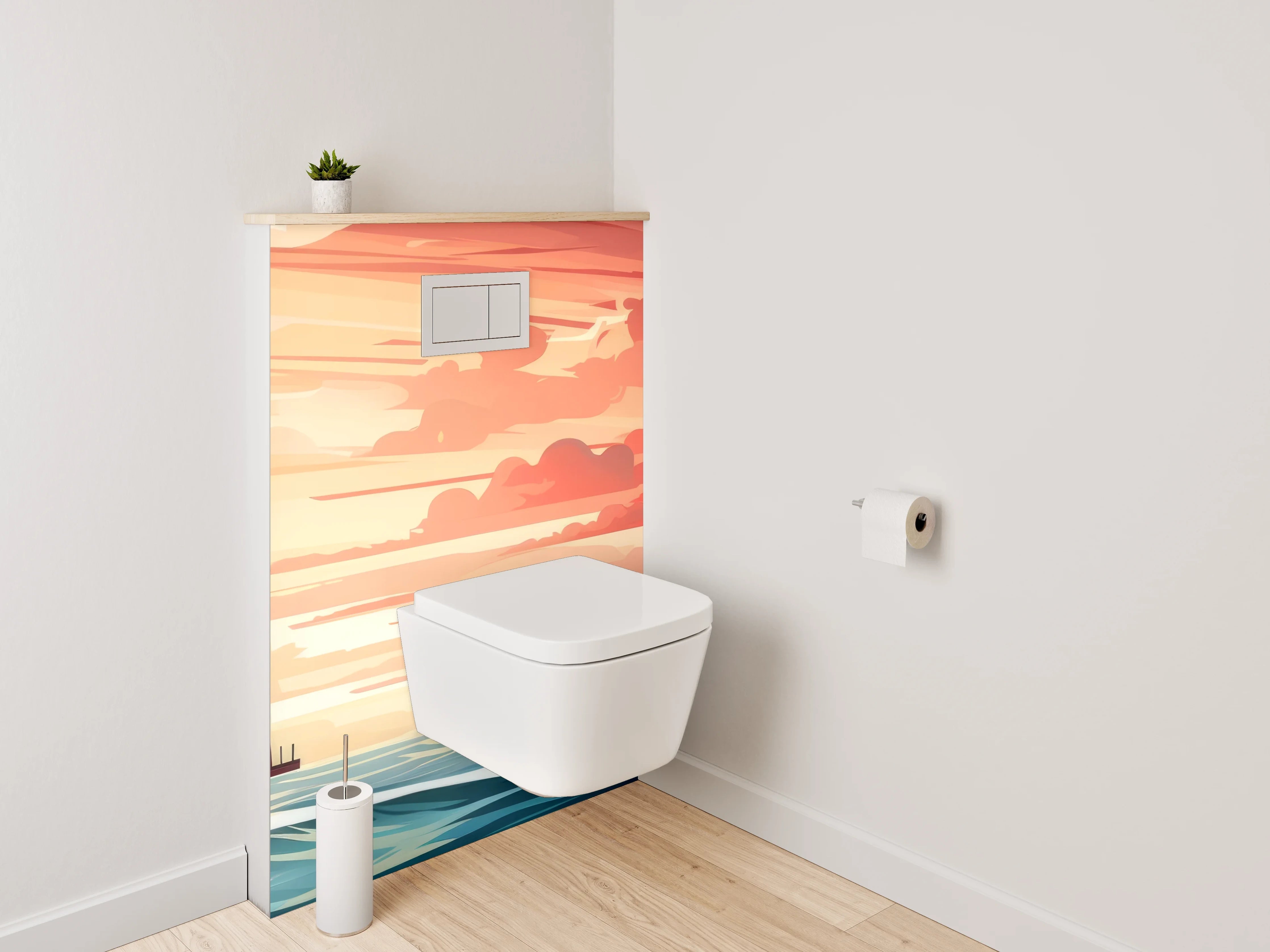 WC-Rückwand - Leuchtturm bei Sonnenuntergang Illustration