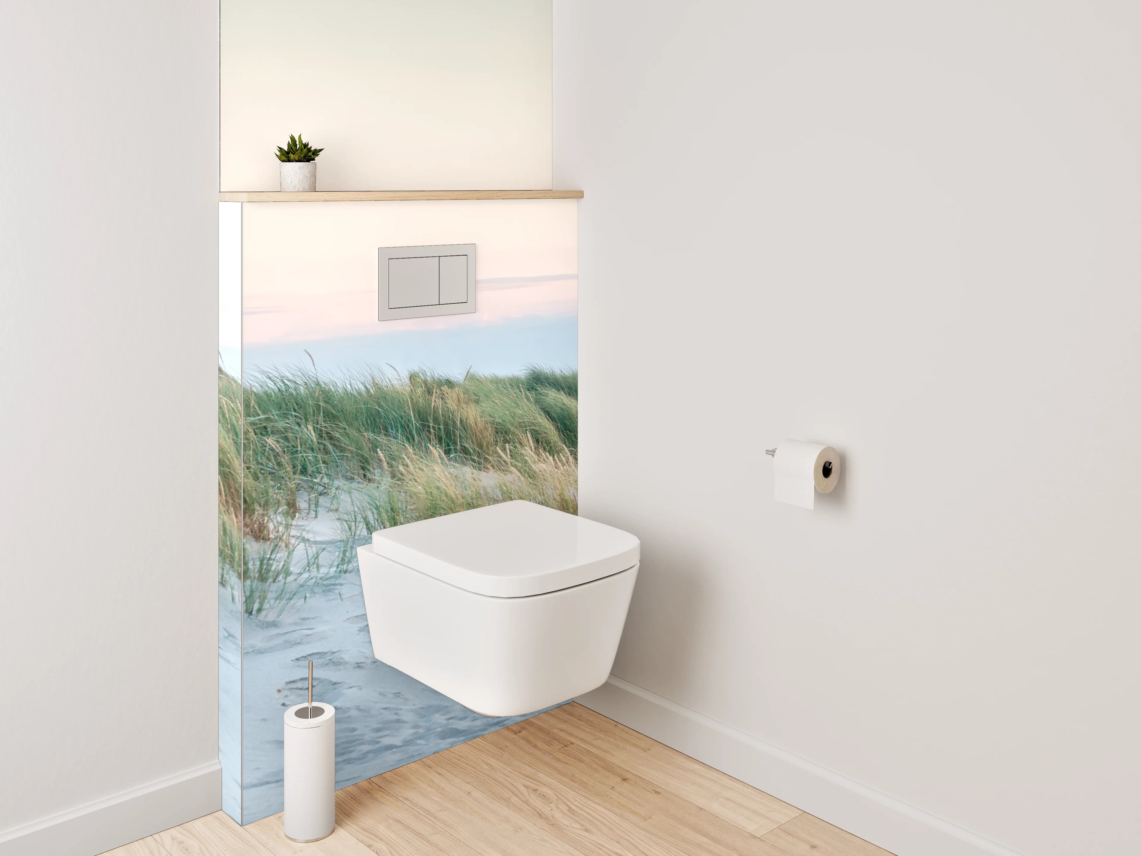 WC-Rückwand - Leuchtturm hinter Dünen am Meer