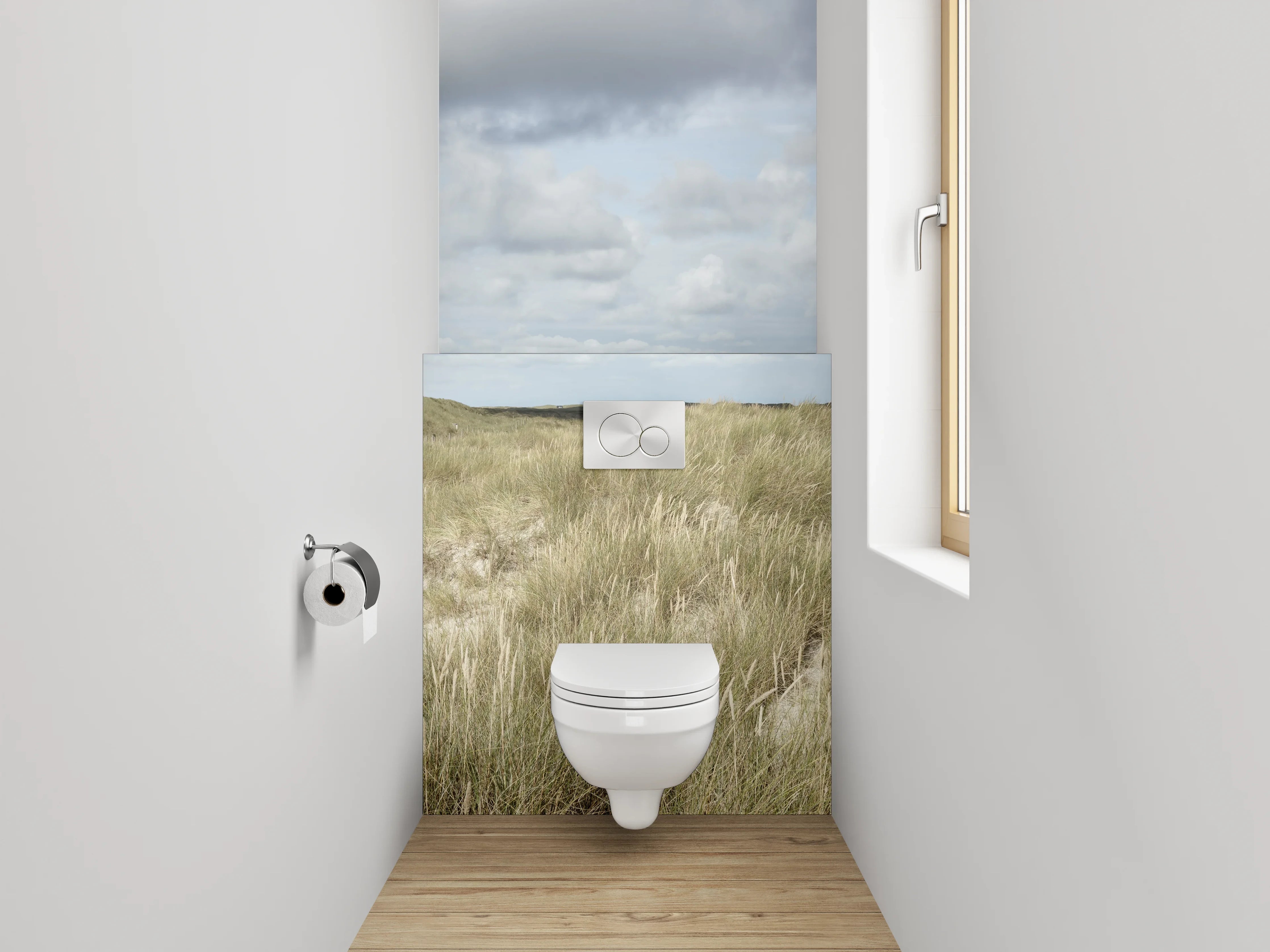 WC-Rückwand - Leuchtturm in den Dünen
