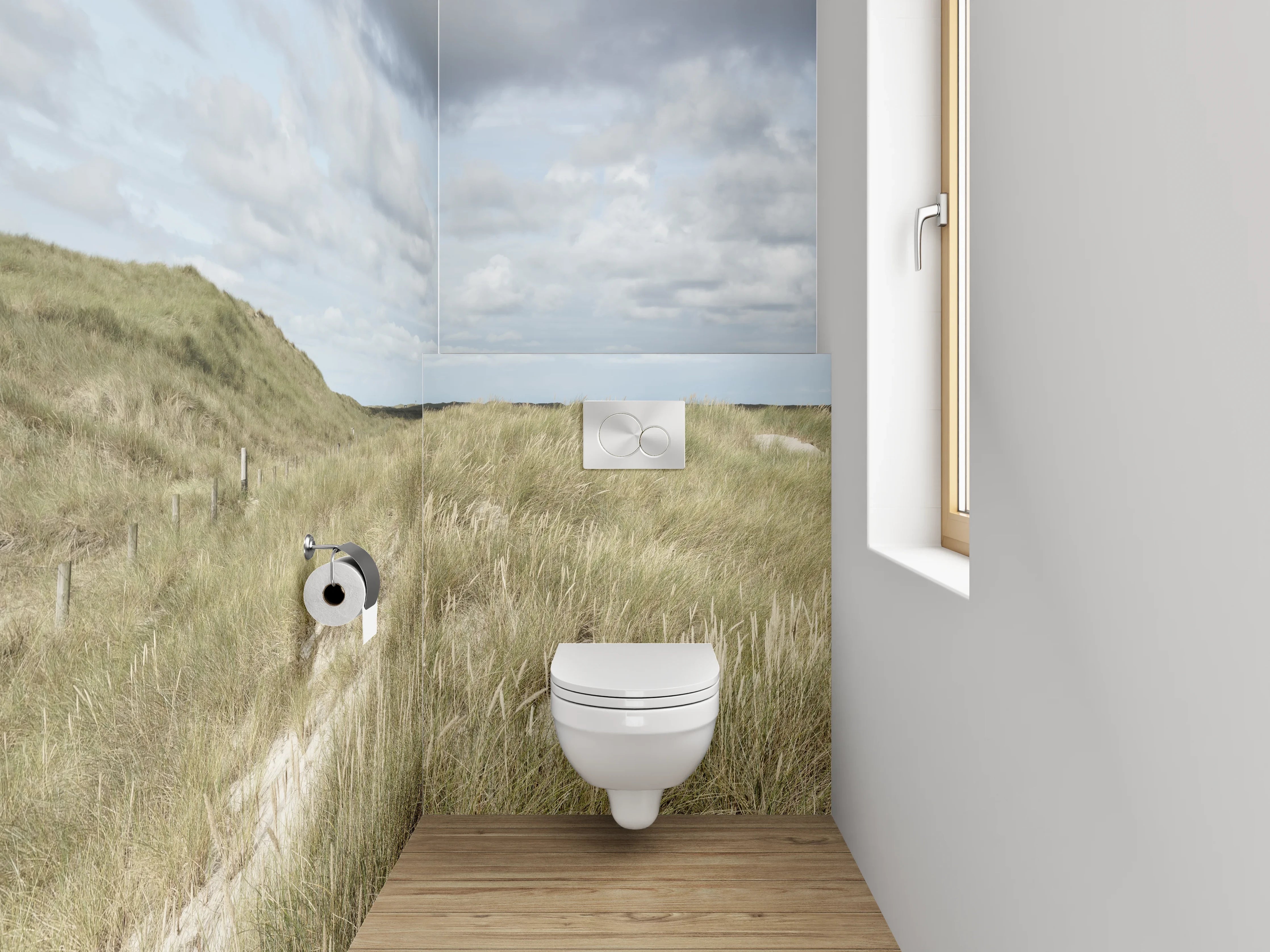 WC-Rückwand - Leuchtturm in den Dünen