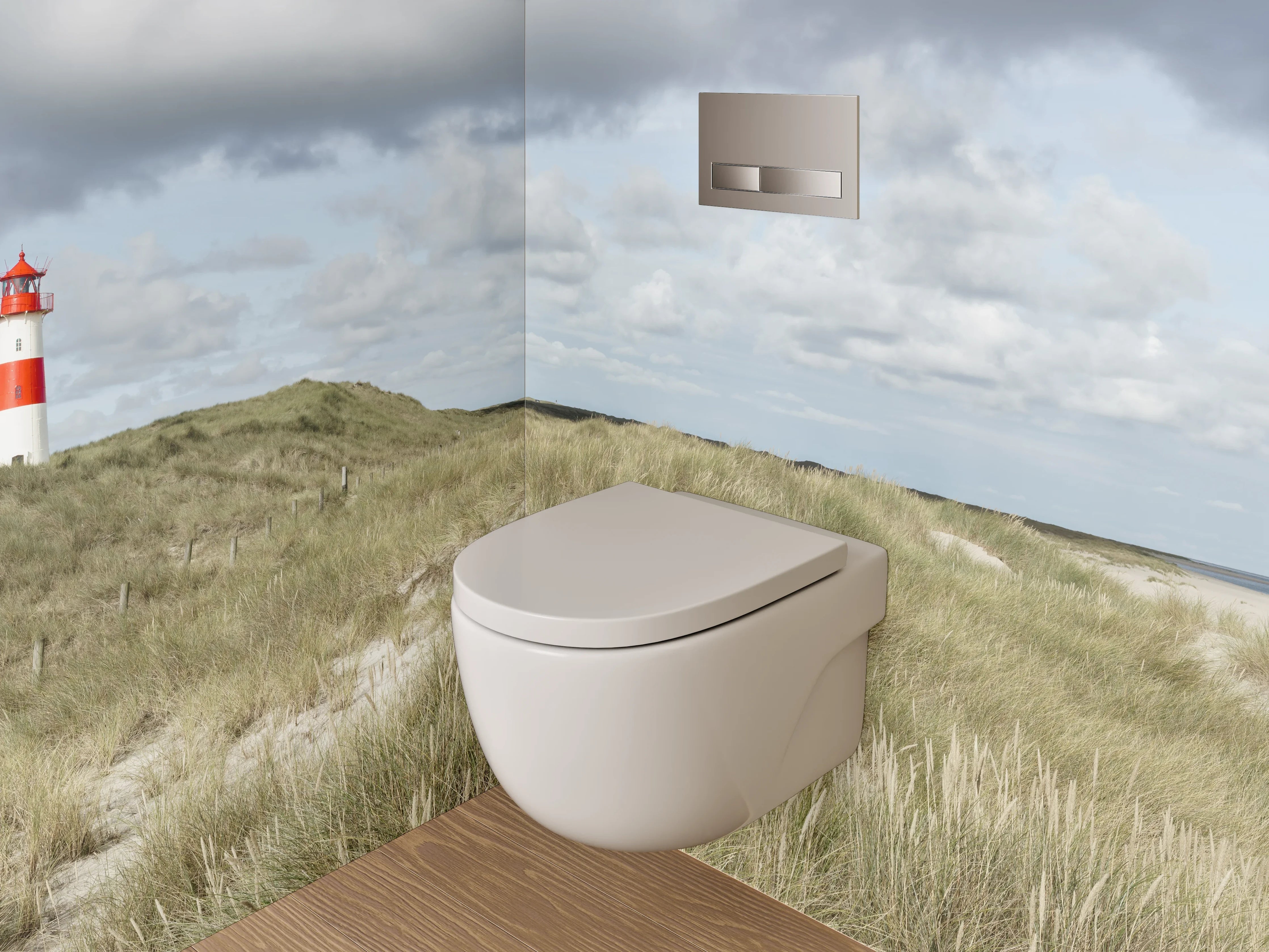 WC-Rückwand - Leuchtturm in den Dünen