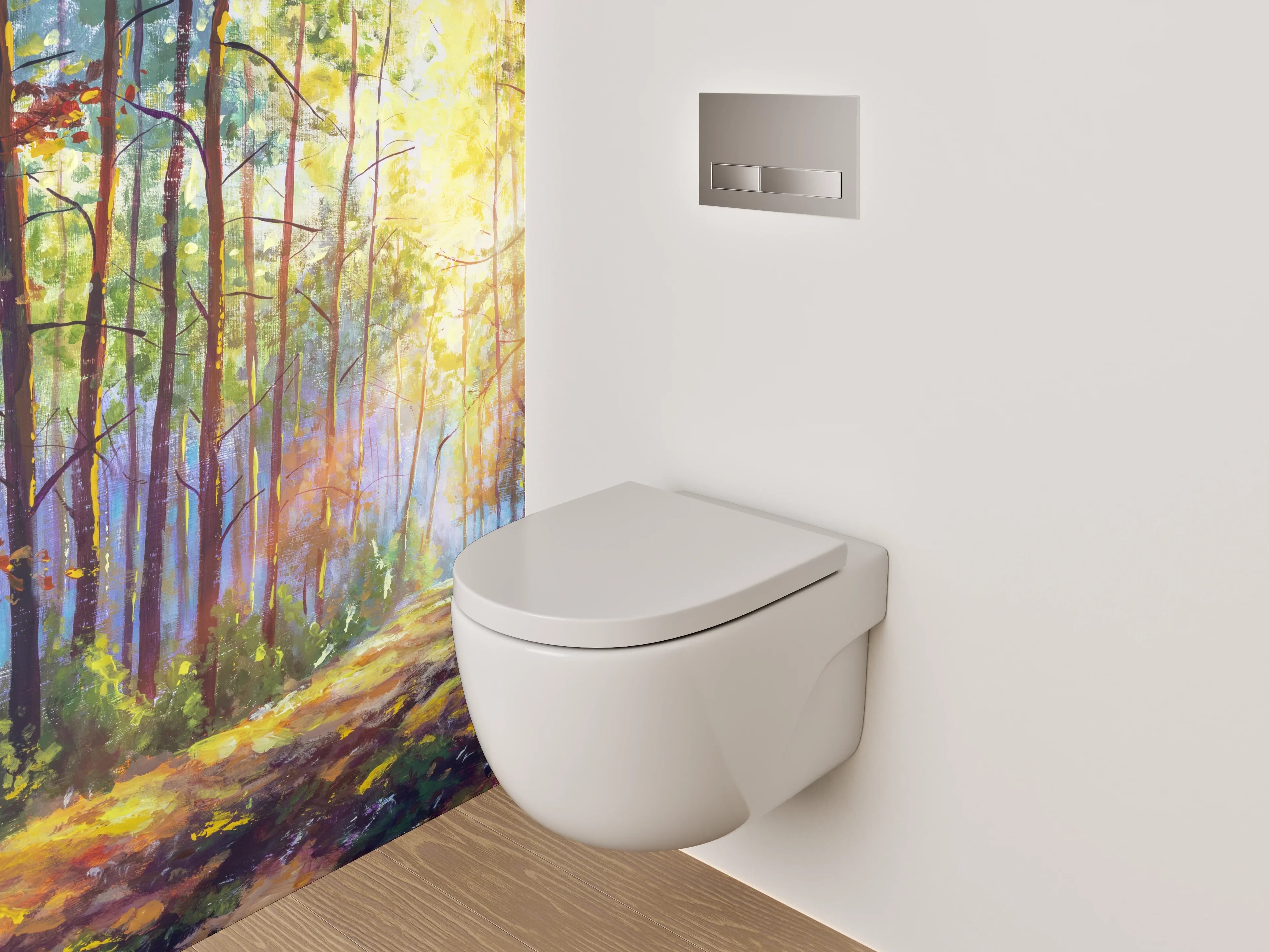 WC-Rückwand - Lichtdurchfluteter Waldweg Malerei Landschaft