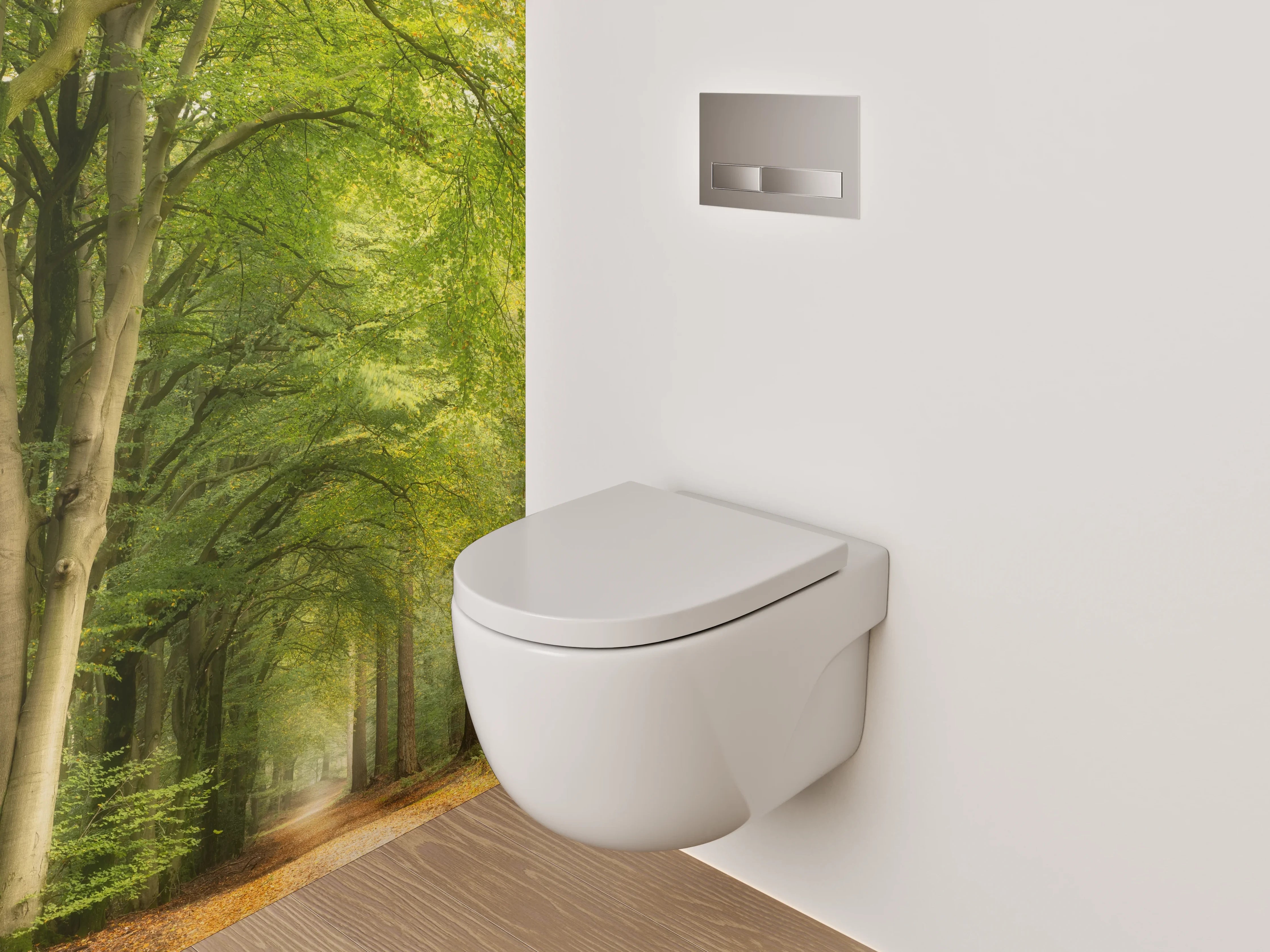 WC-Rückwand - Lichtdurchfluteter Waldweg Naturfoto
