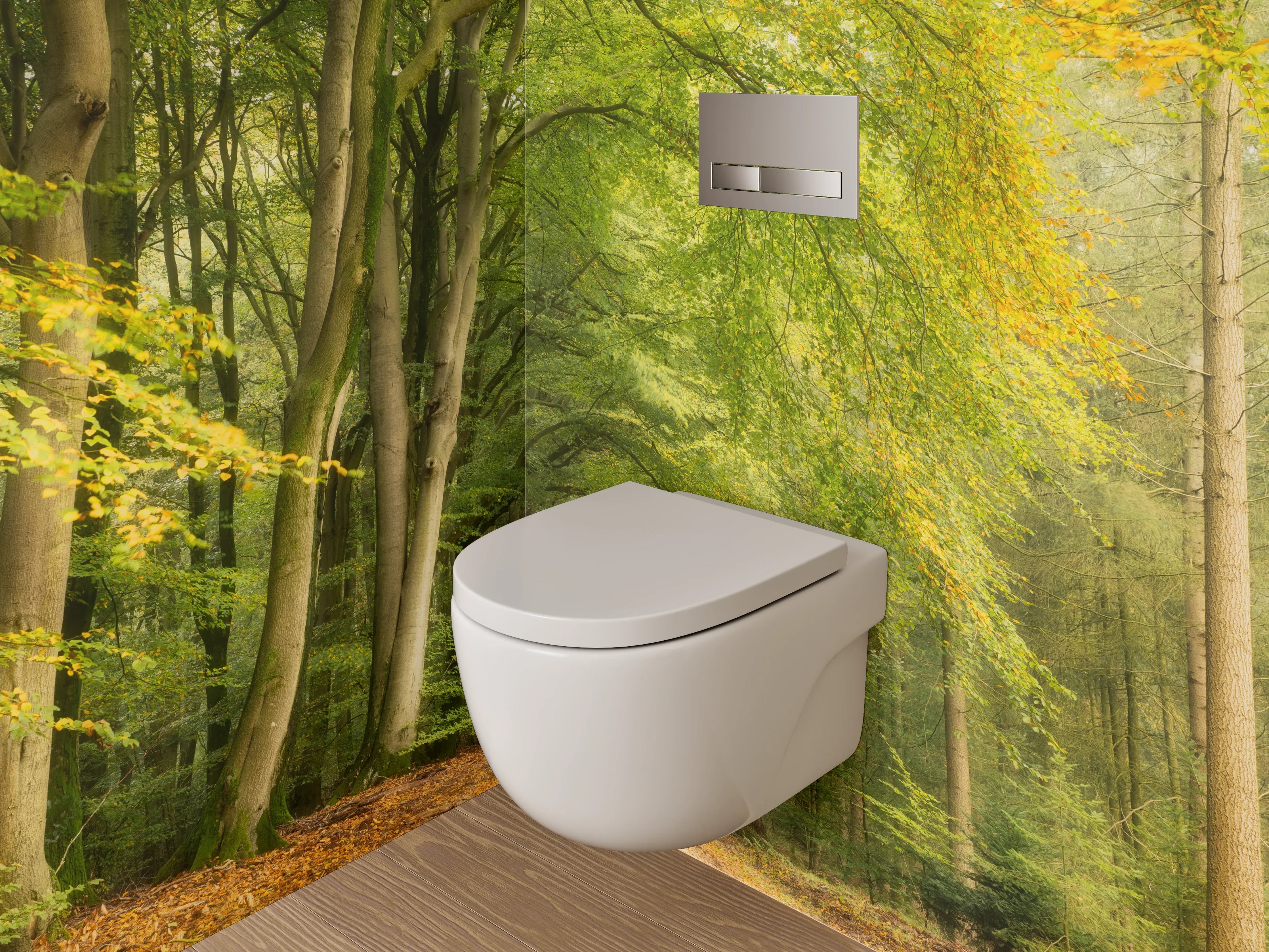 WC-Rückwand - Lichtdurchfluteter Waldweg Naturfoto