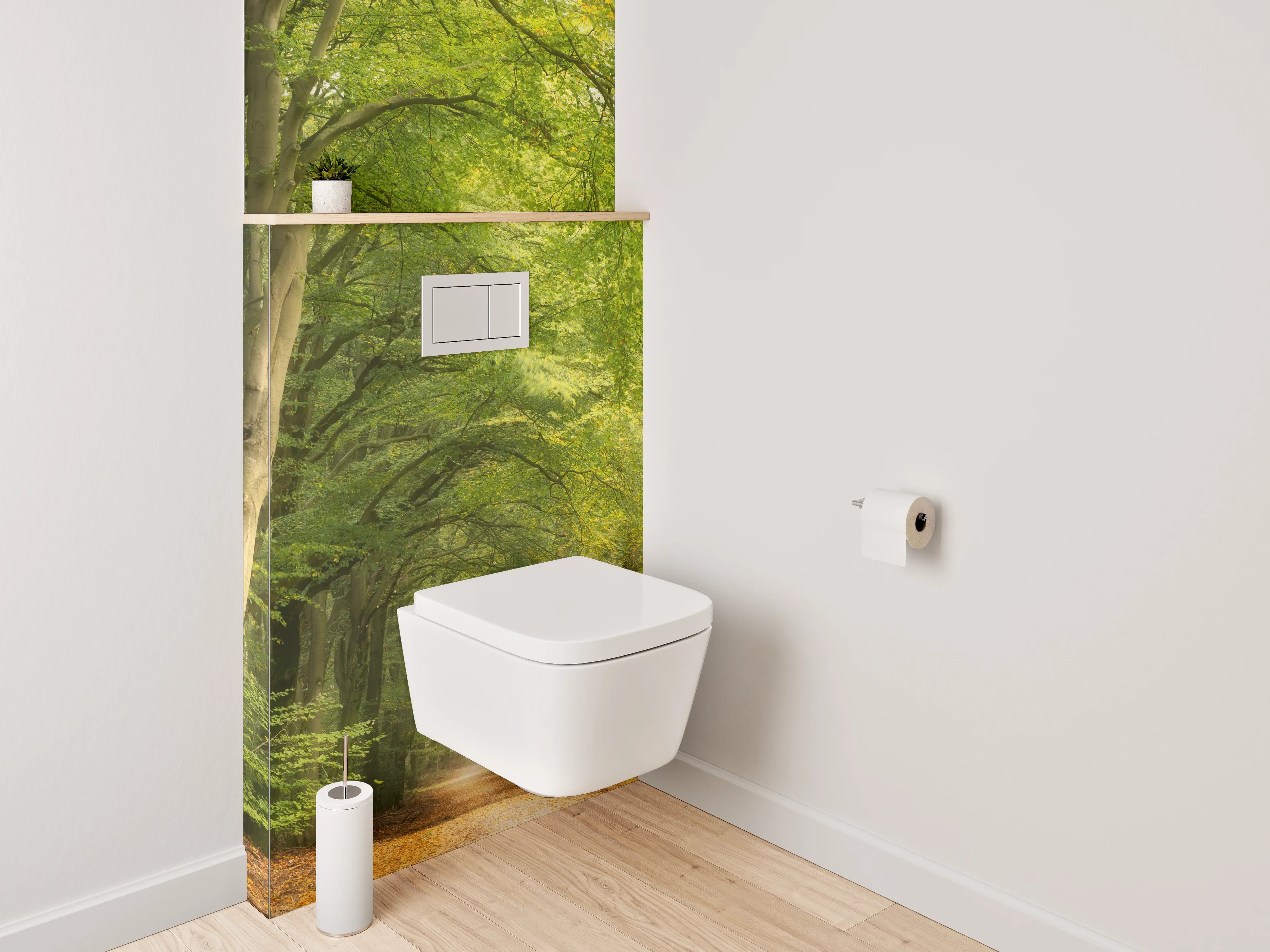 WC-Rückwand - Lichtdurchfluteter Waldweg Naturfoto