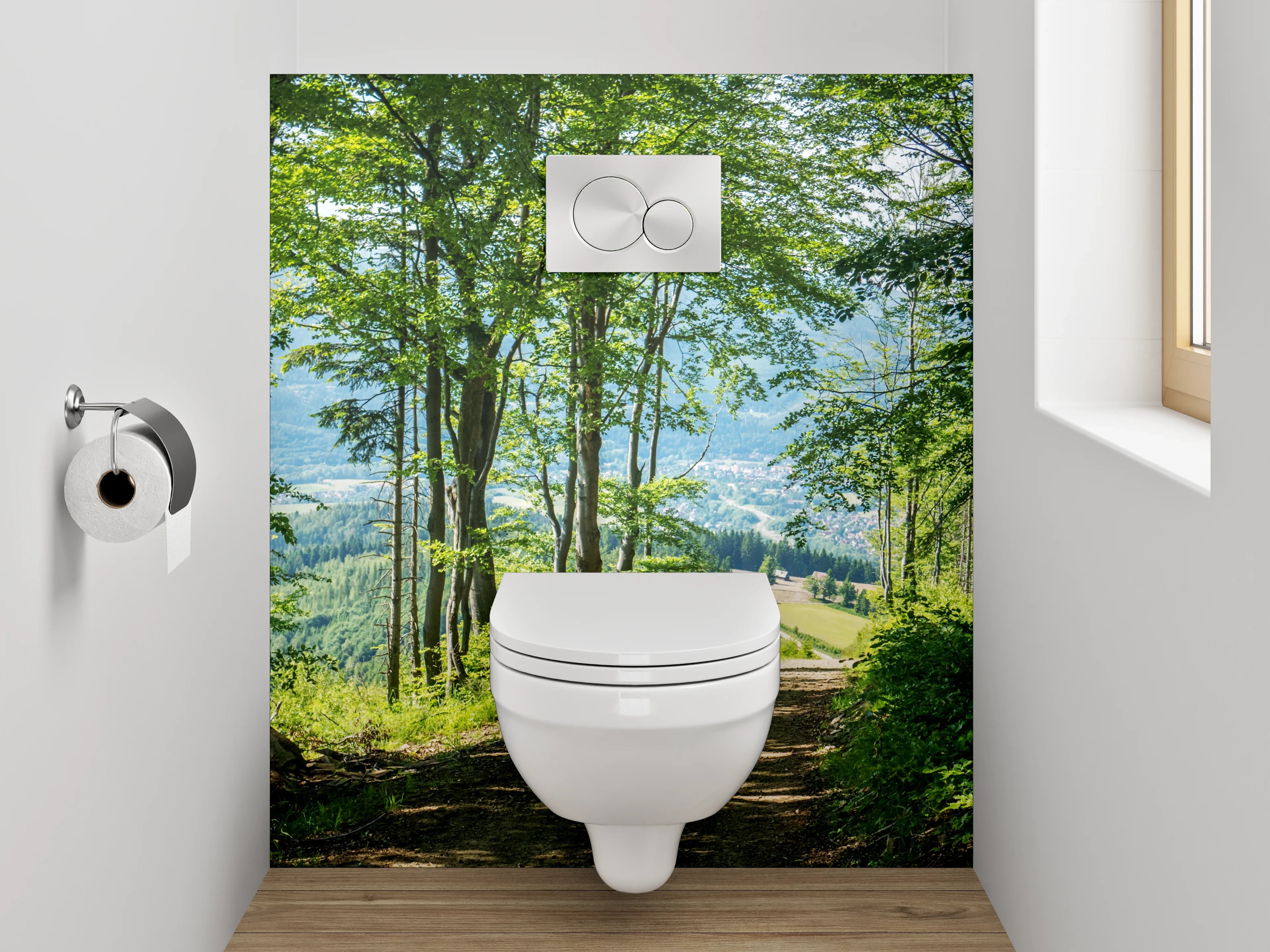 WC-Rückwand - Lichter Waldpfad Panorama