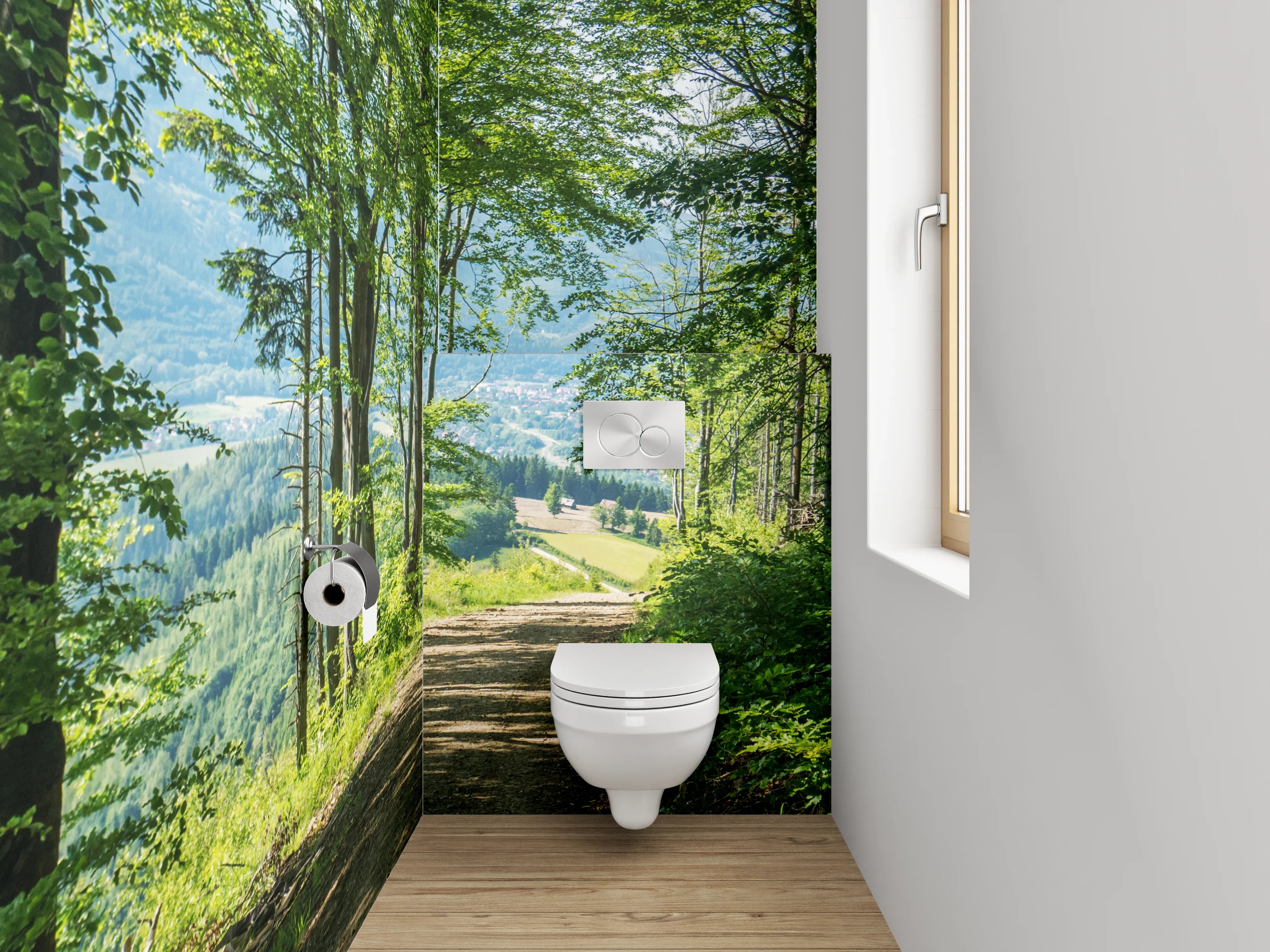 WC-Rückwand - Lichter Waldpfad Panorama