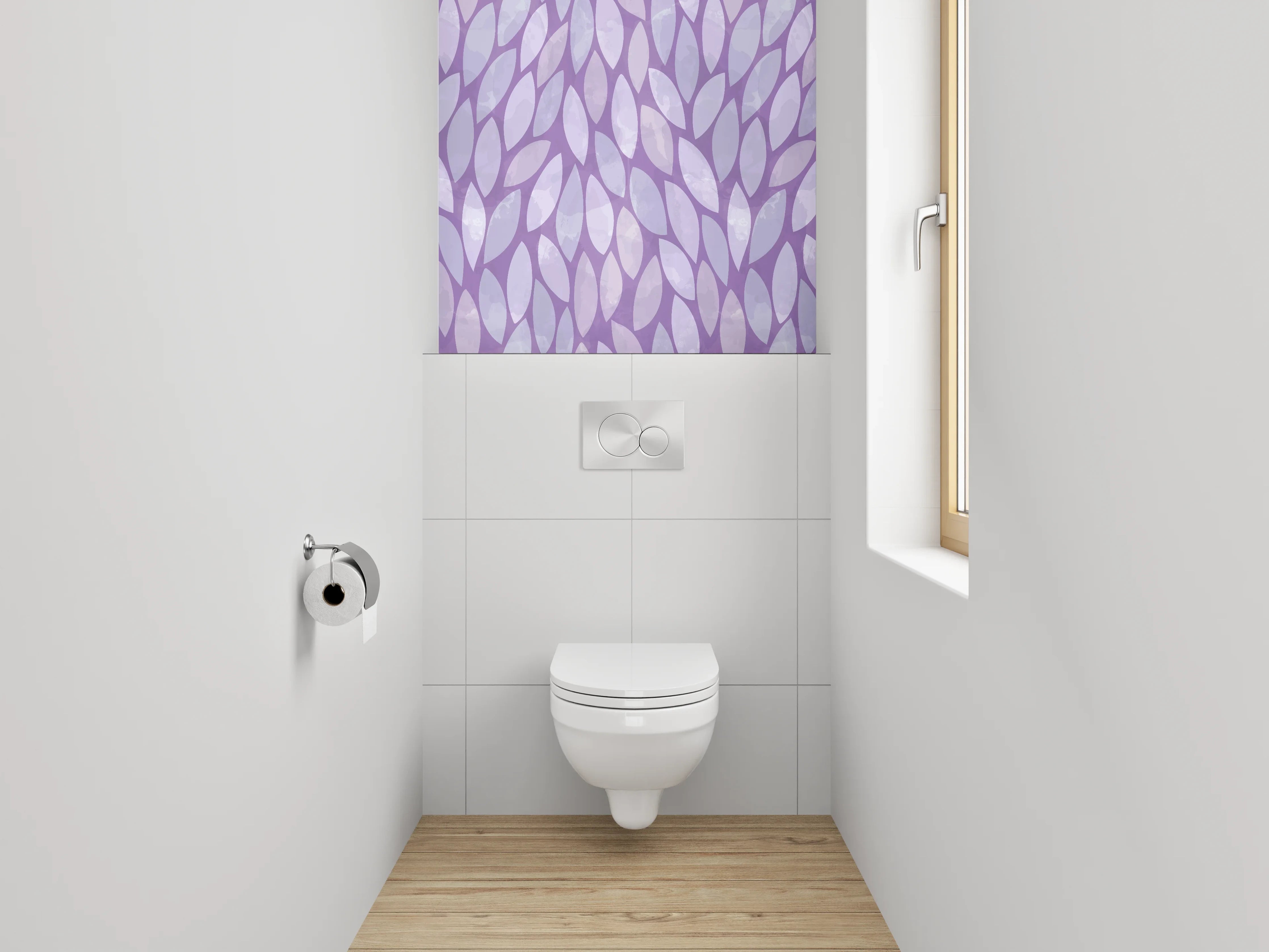 WC-Rückwand - Lila Blätter Muster Modern