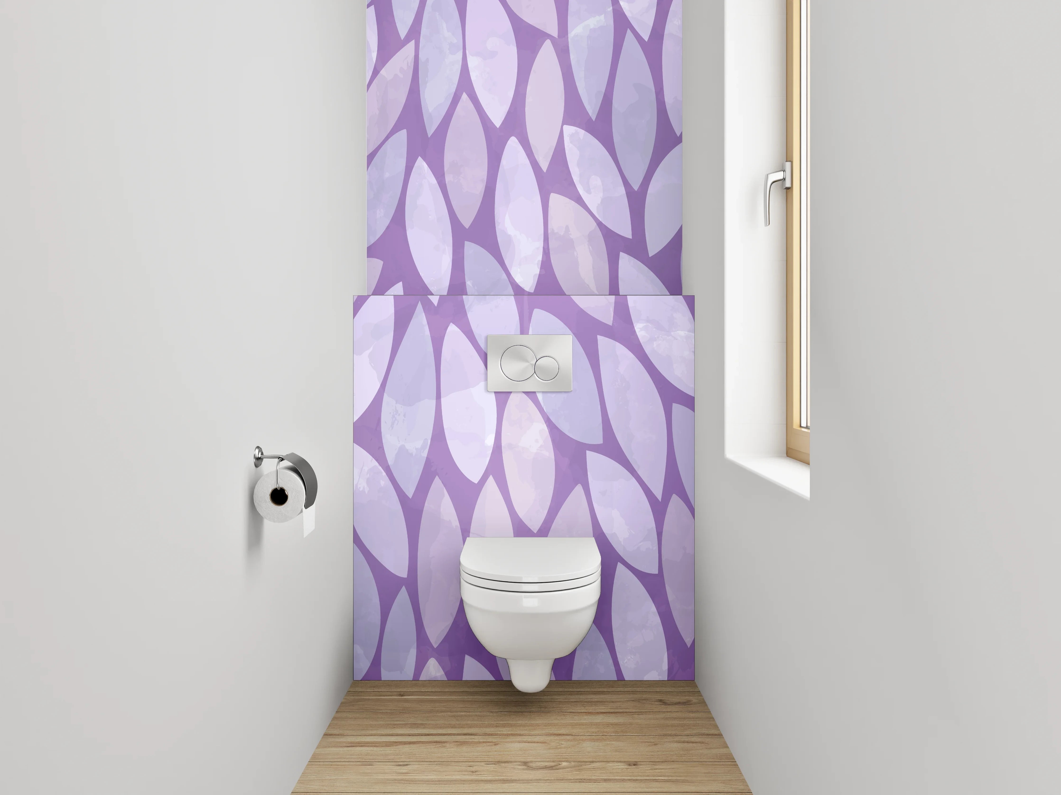 WC-Rückwand - Lila Blätter Muster Modern