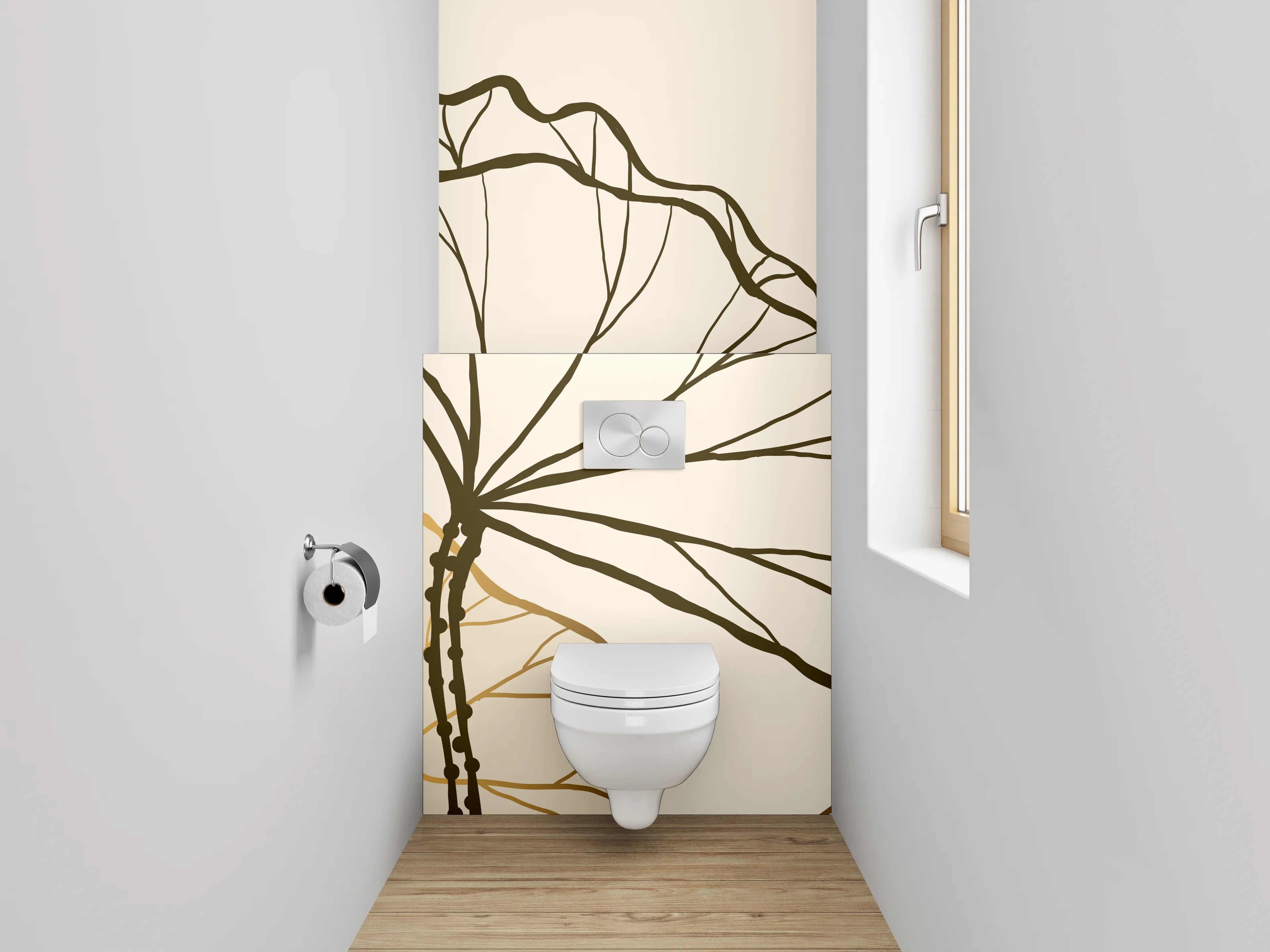 WC-Rückwand - Line Art Lotus Gold Beige