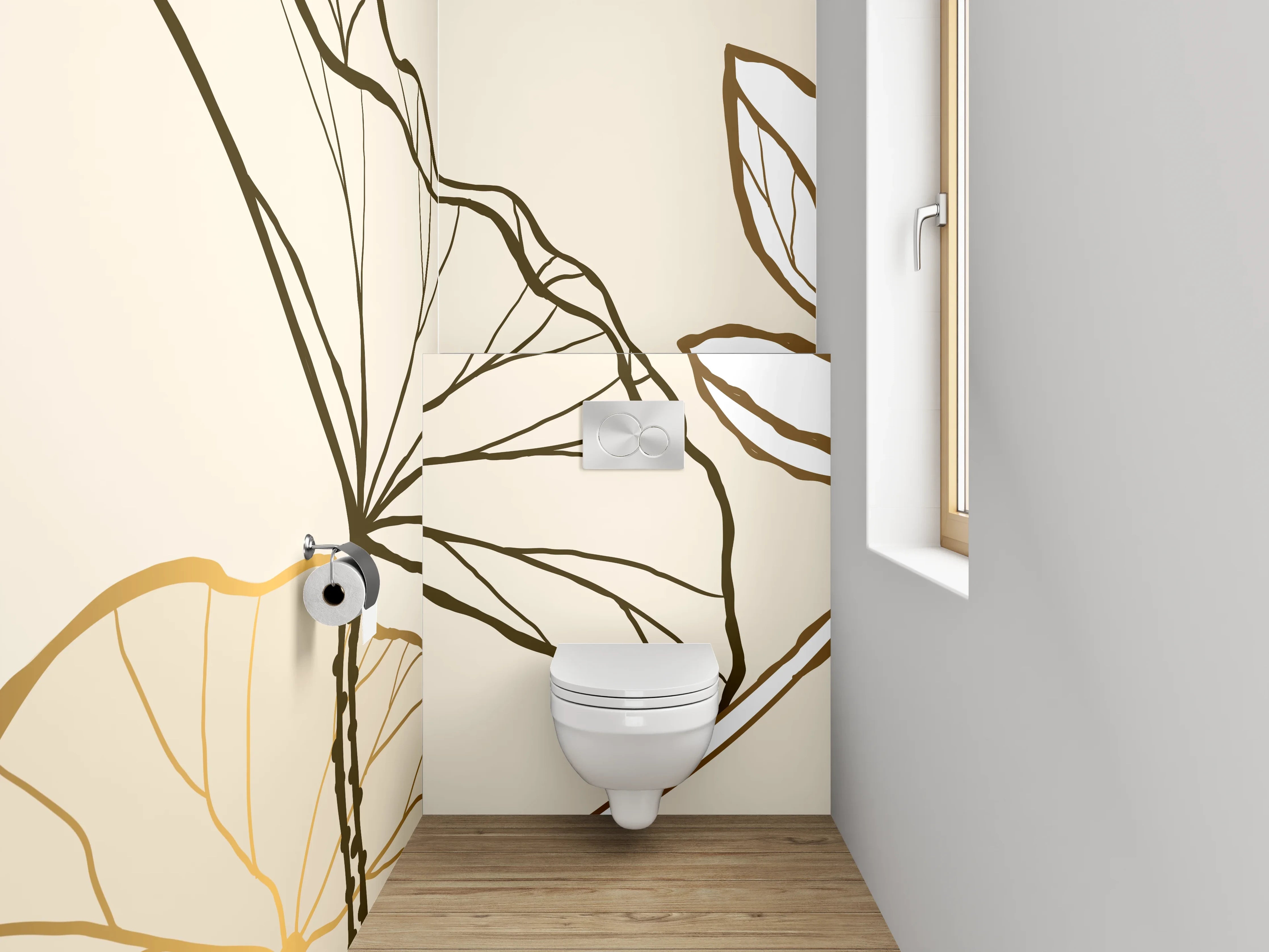 WC-Rückwand - Line Art Lotus Gold Beige