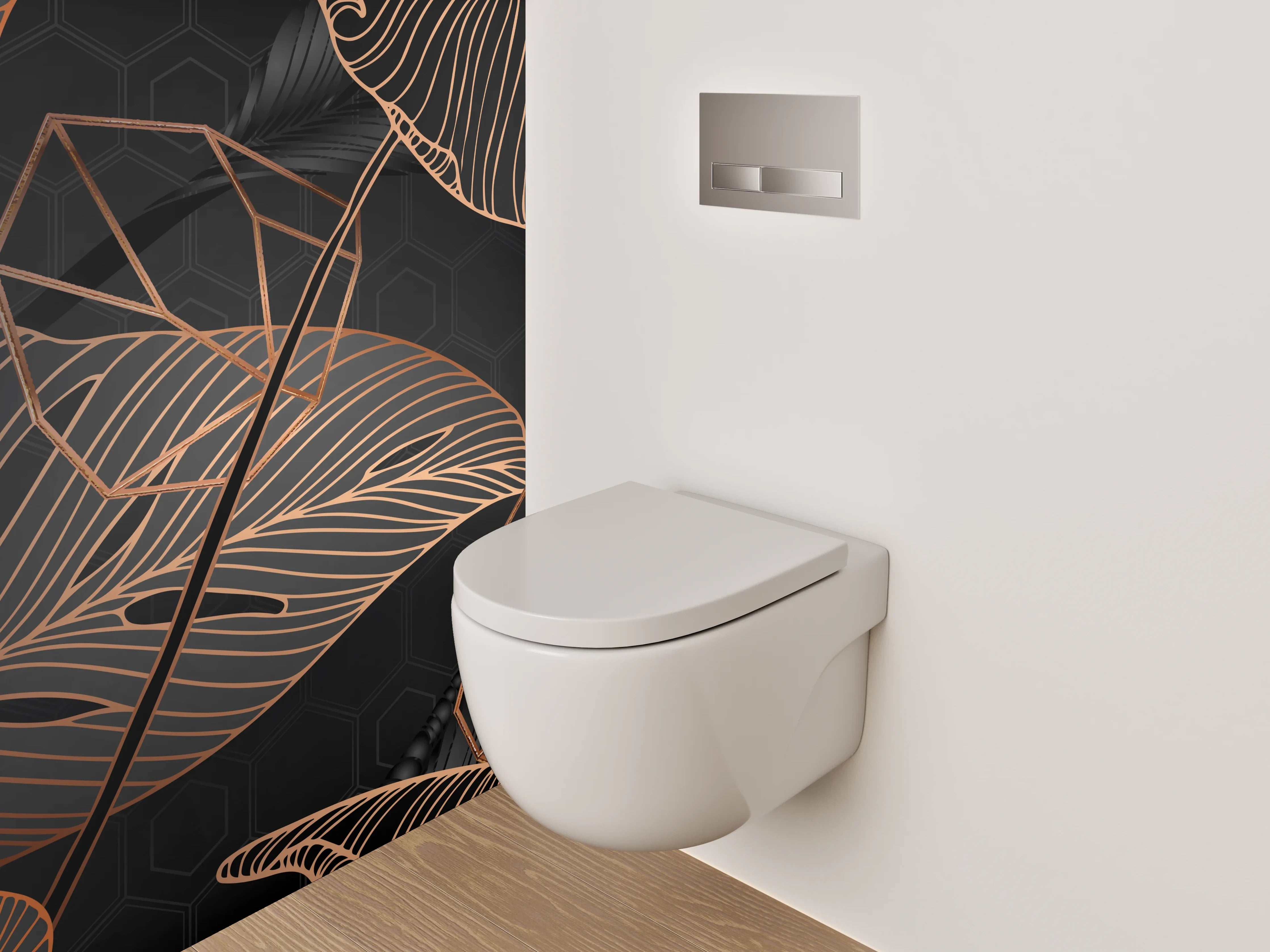 WC-Rückwand - Lineart Blätter Schwarz Kupfer Tropisch
