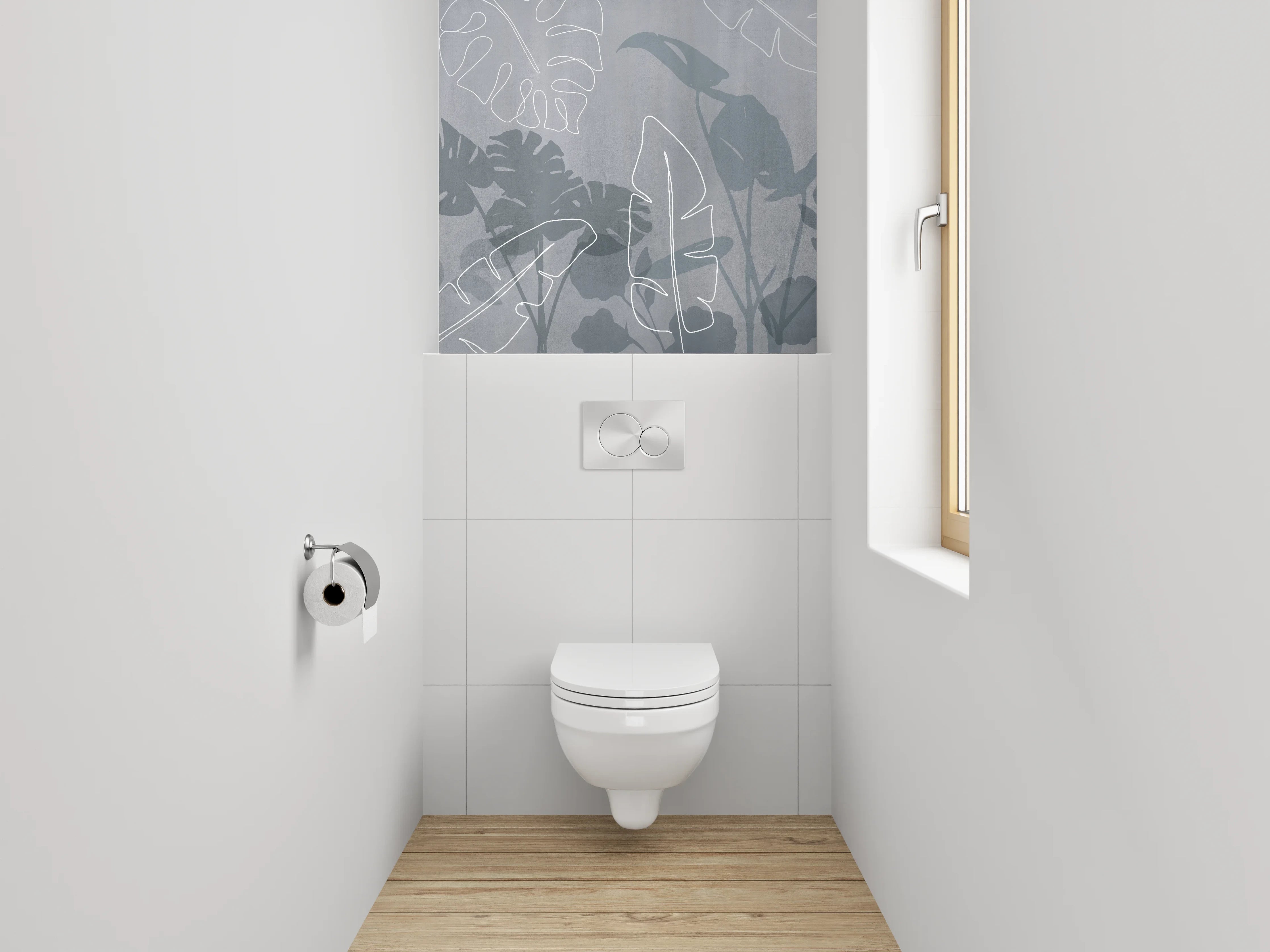 WC-Rückwand - Lineart Blätter auf grauem Hintergrund