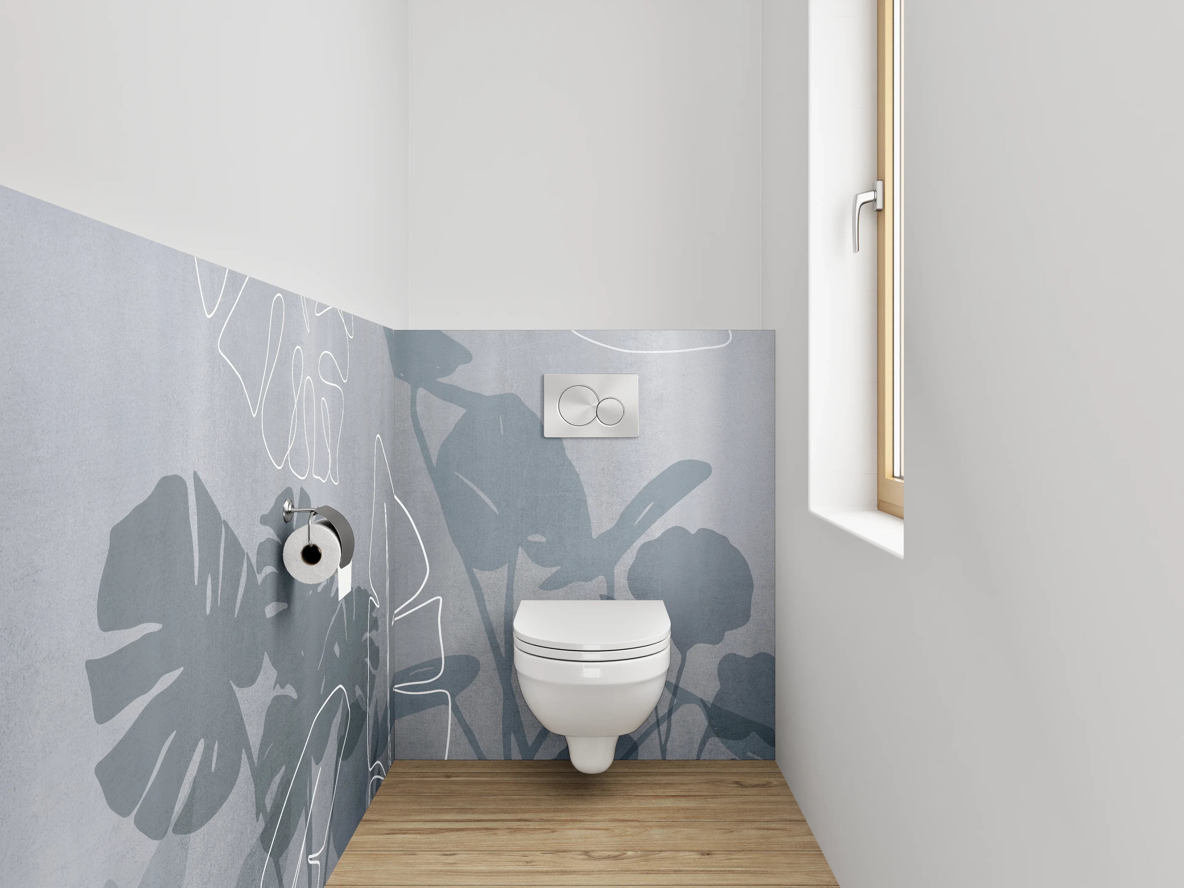 WC-Rückwand - Lineart Blätter auf grauem Hintergrund