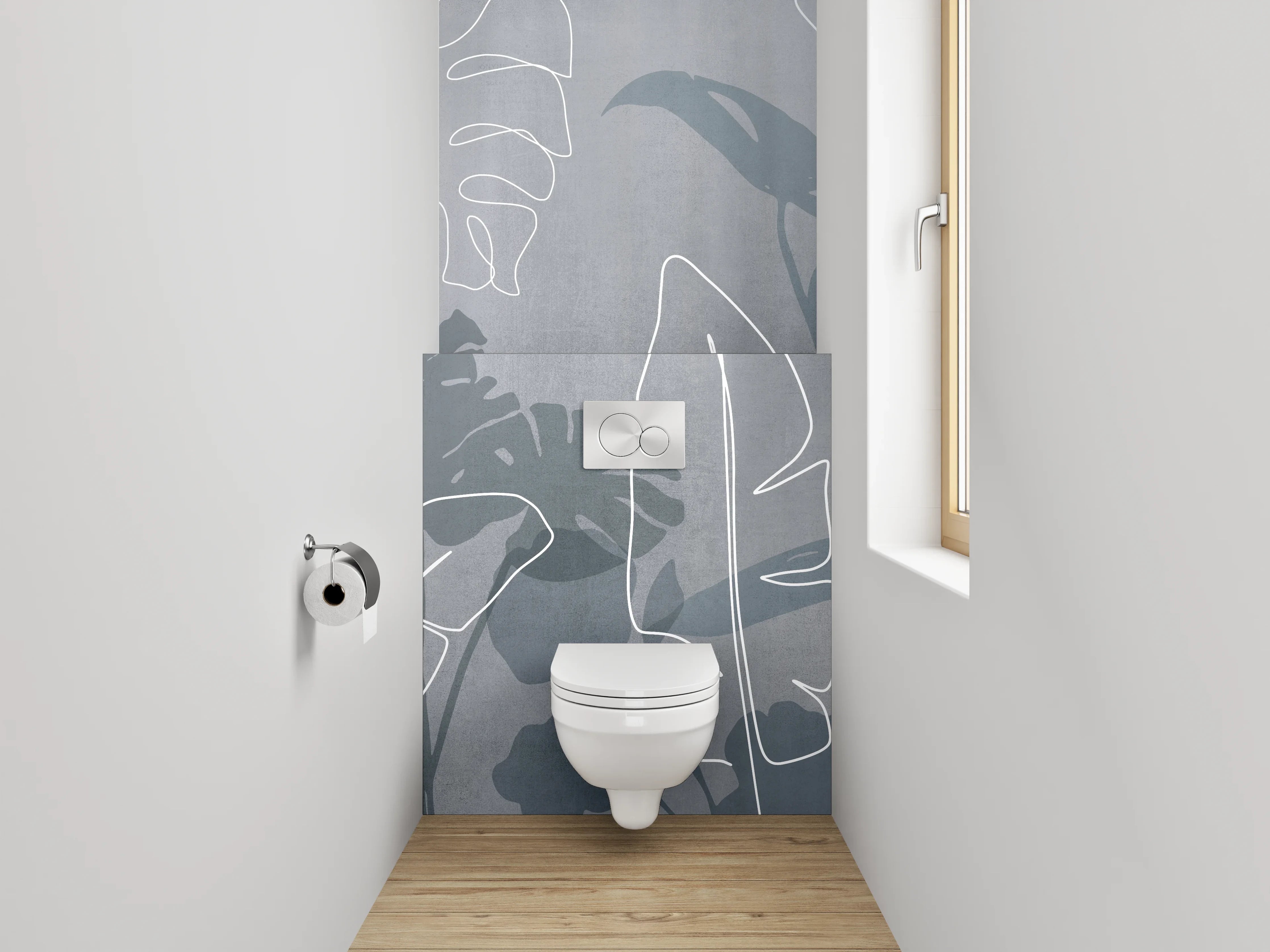WC-Rückwand - Lineart Blätter auf grauem Hintergrund