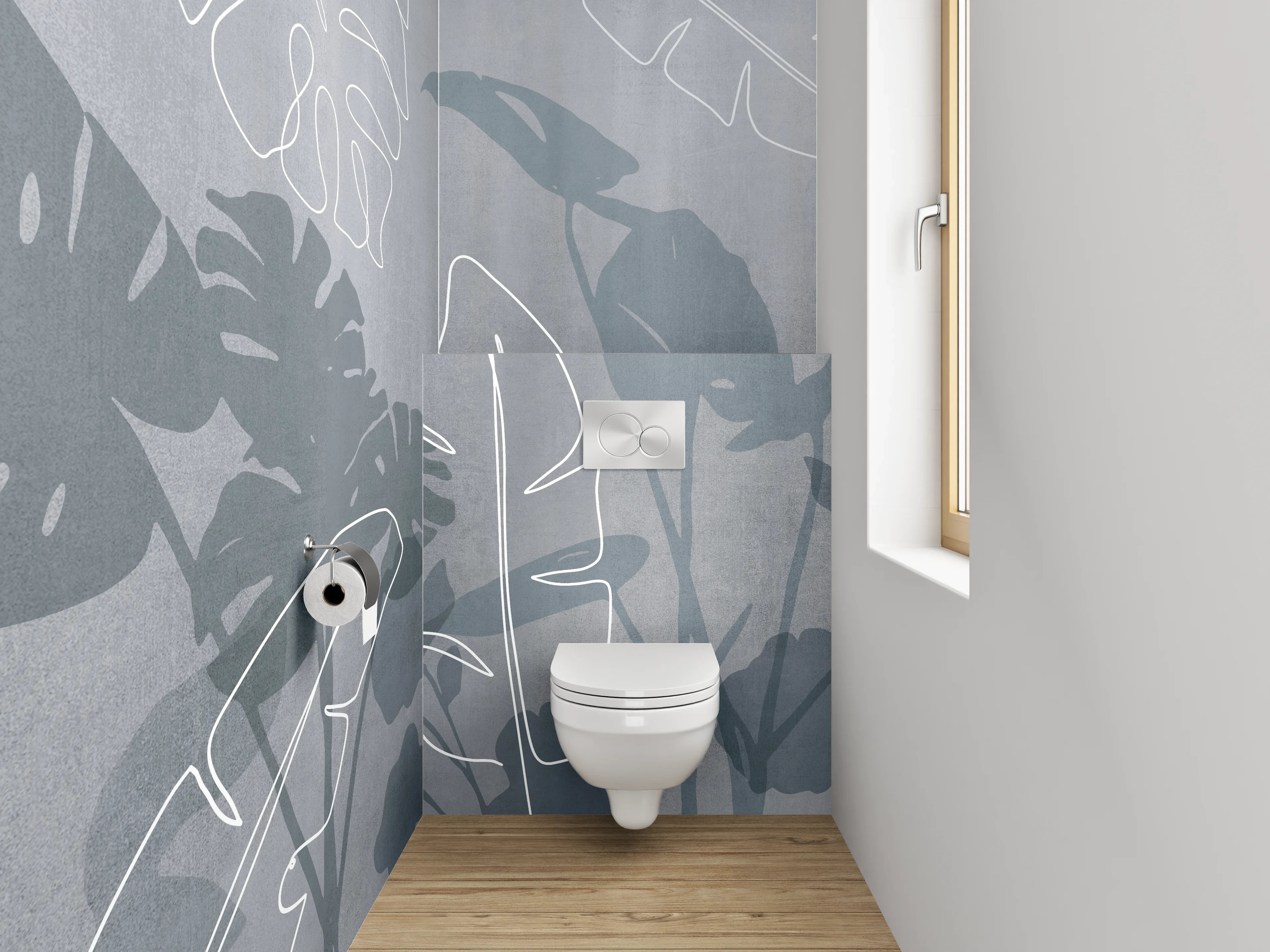 WC-Rückwand - Lineart Blätter auf grauem Hintergrund