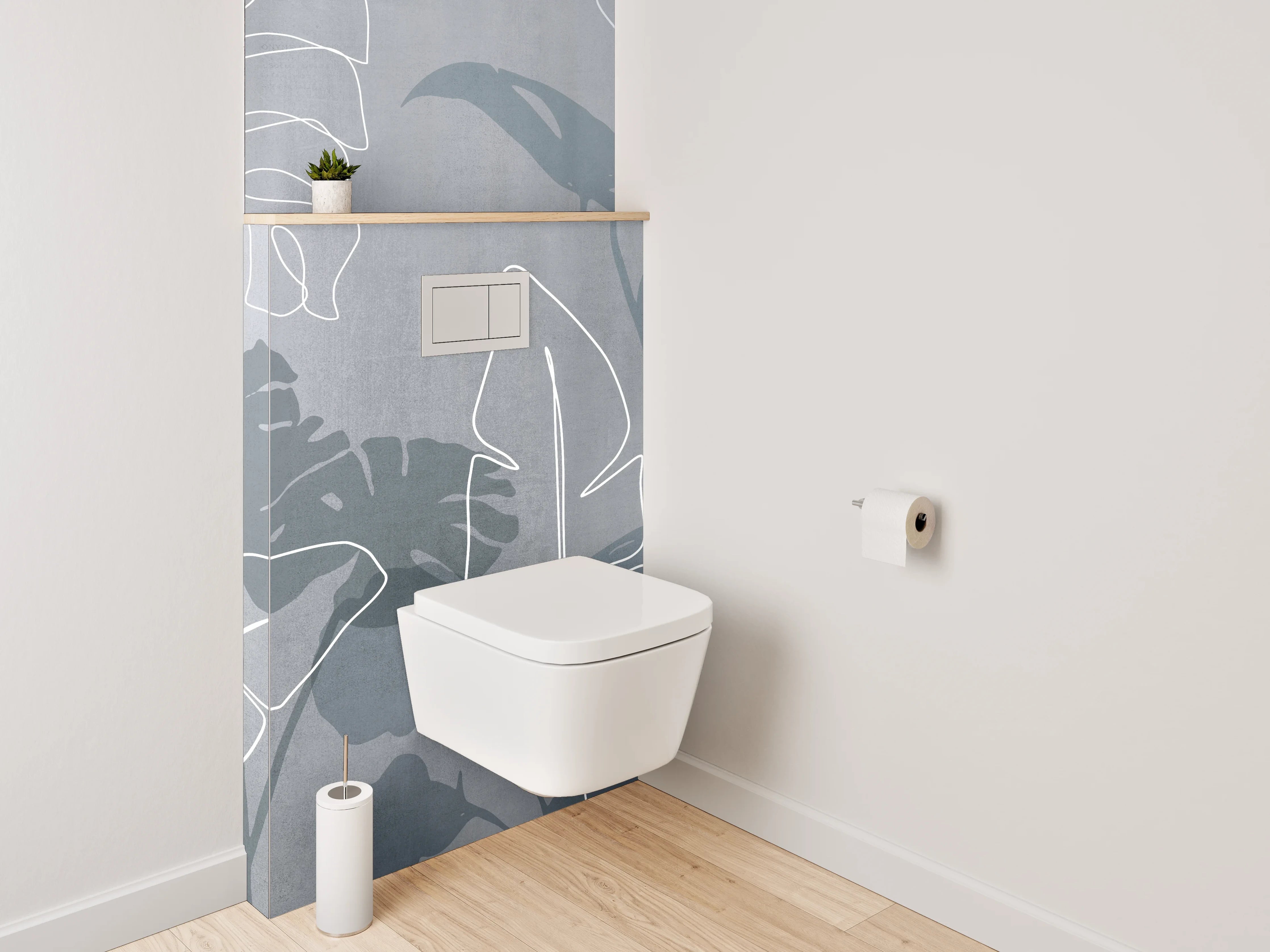 WC-Rückwand - Lineart Blätter auf grauem Hintergrund