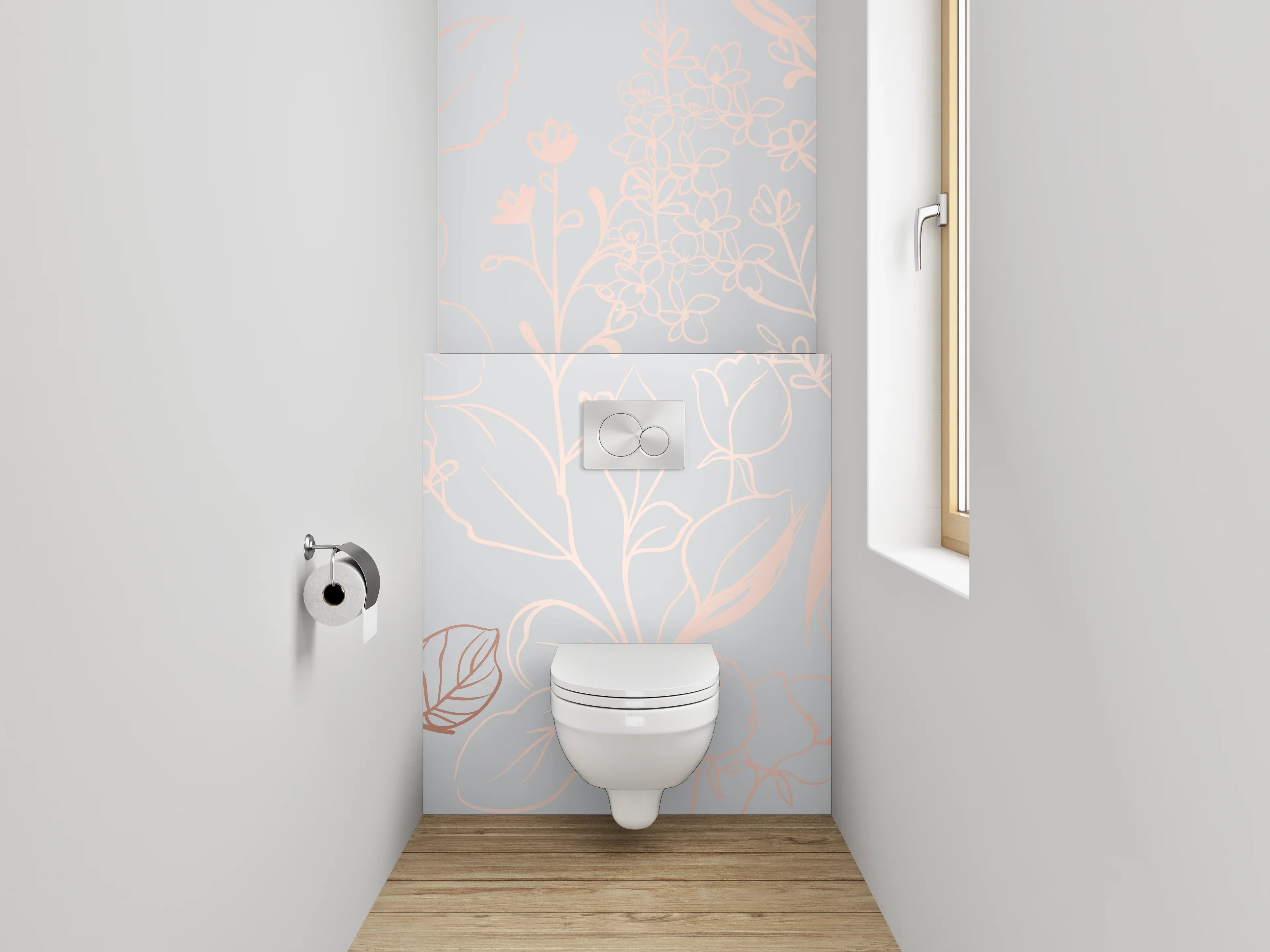 WC-Rückwand - Lineart Blumen auf Pastellgrau