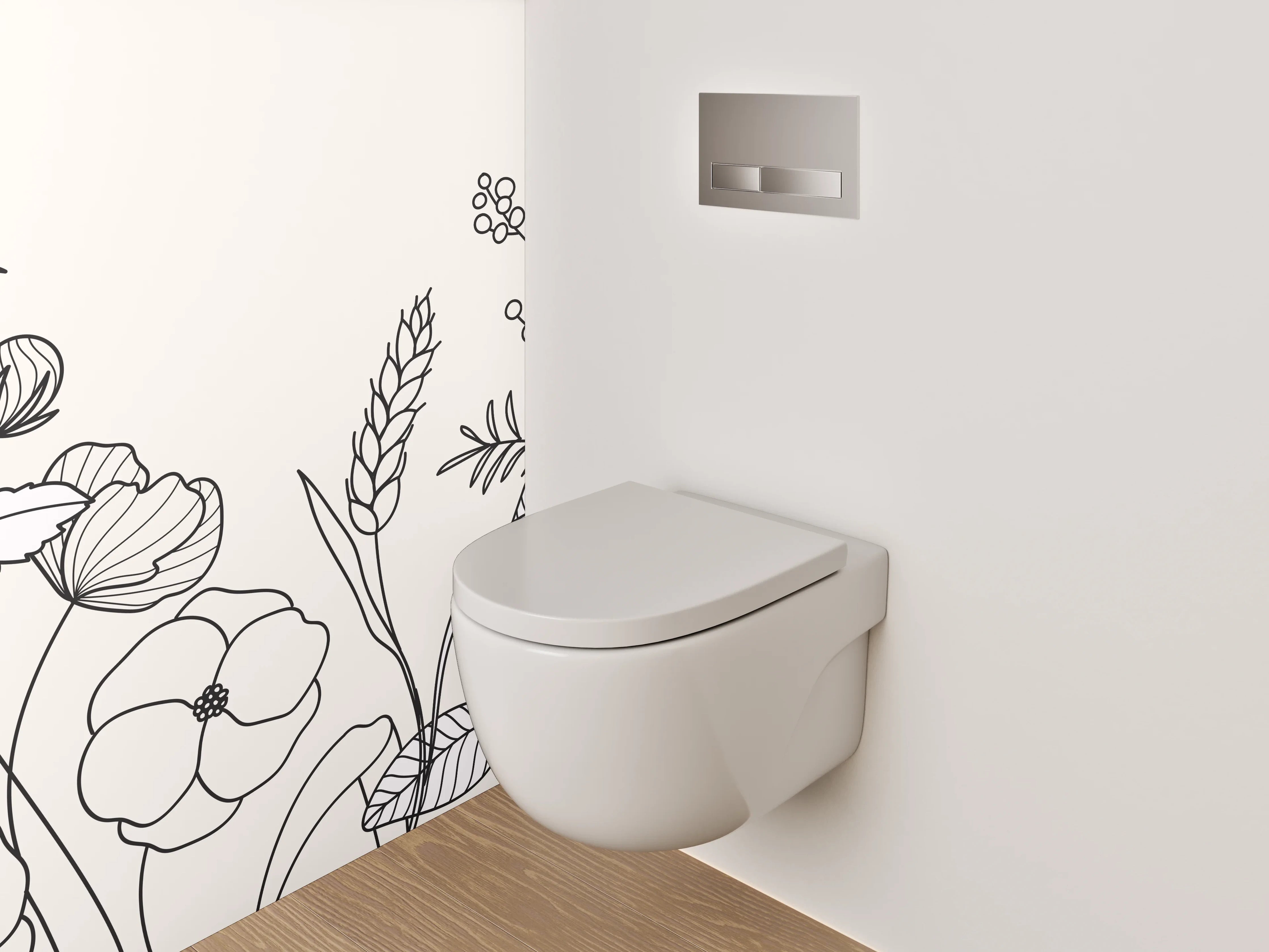 WC-Rückwand - Lineart Blumen und Pflanzen Schwarz-Weiß