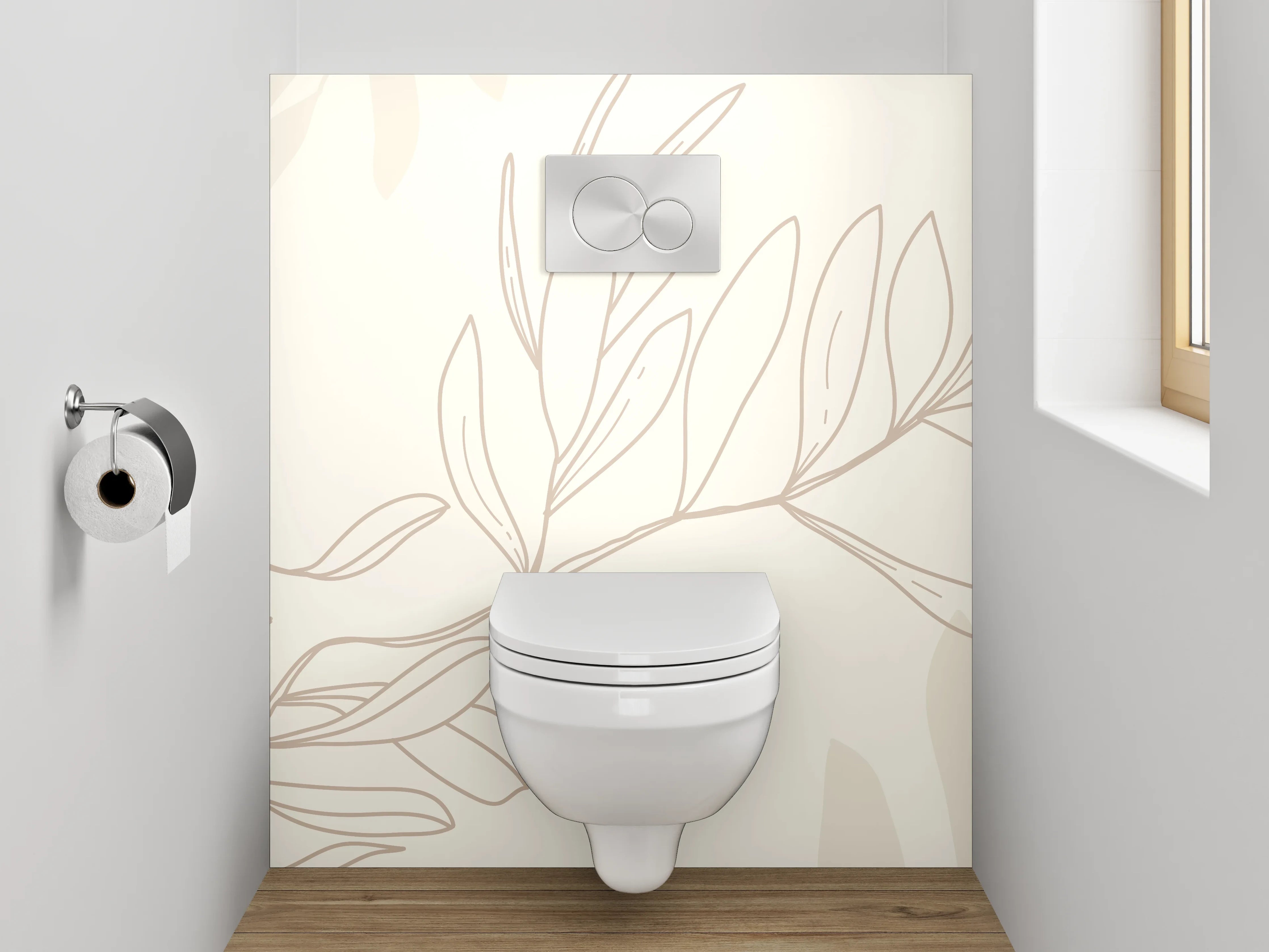WC-Rückwand - Lineart Olivenzweig auf Beige