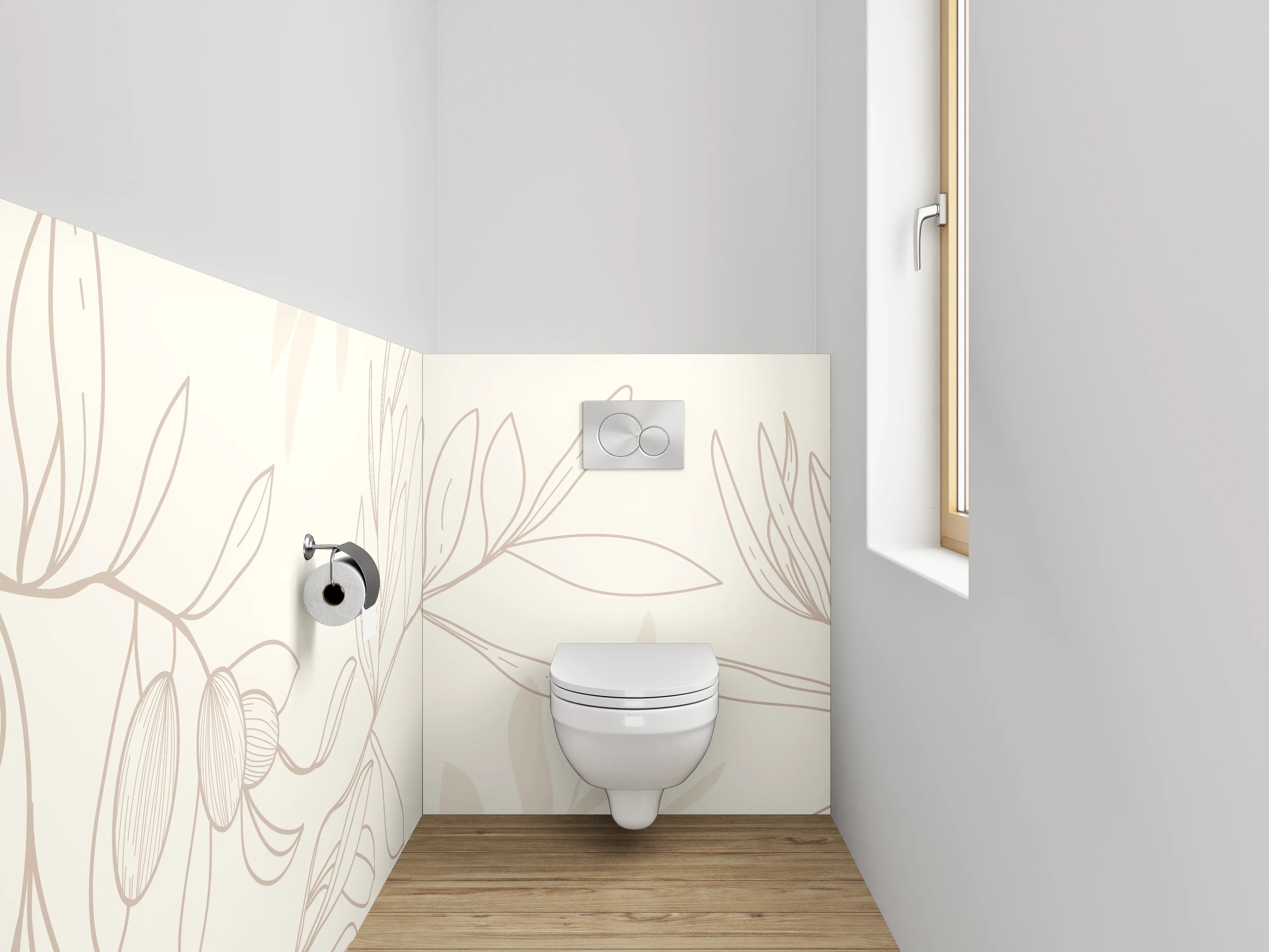 WC-Rückwand - Lineart Olivenzweig auf Beige