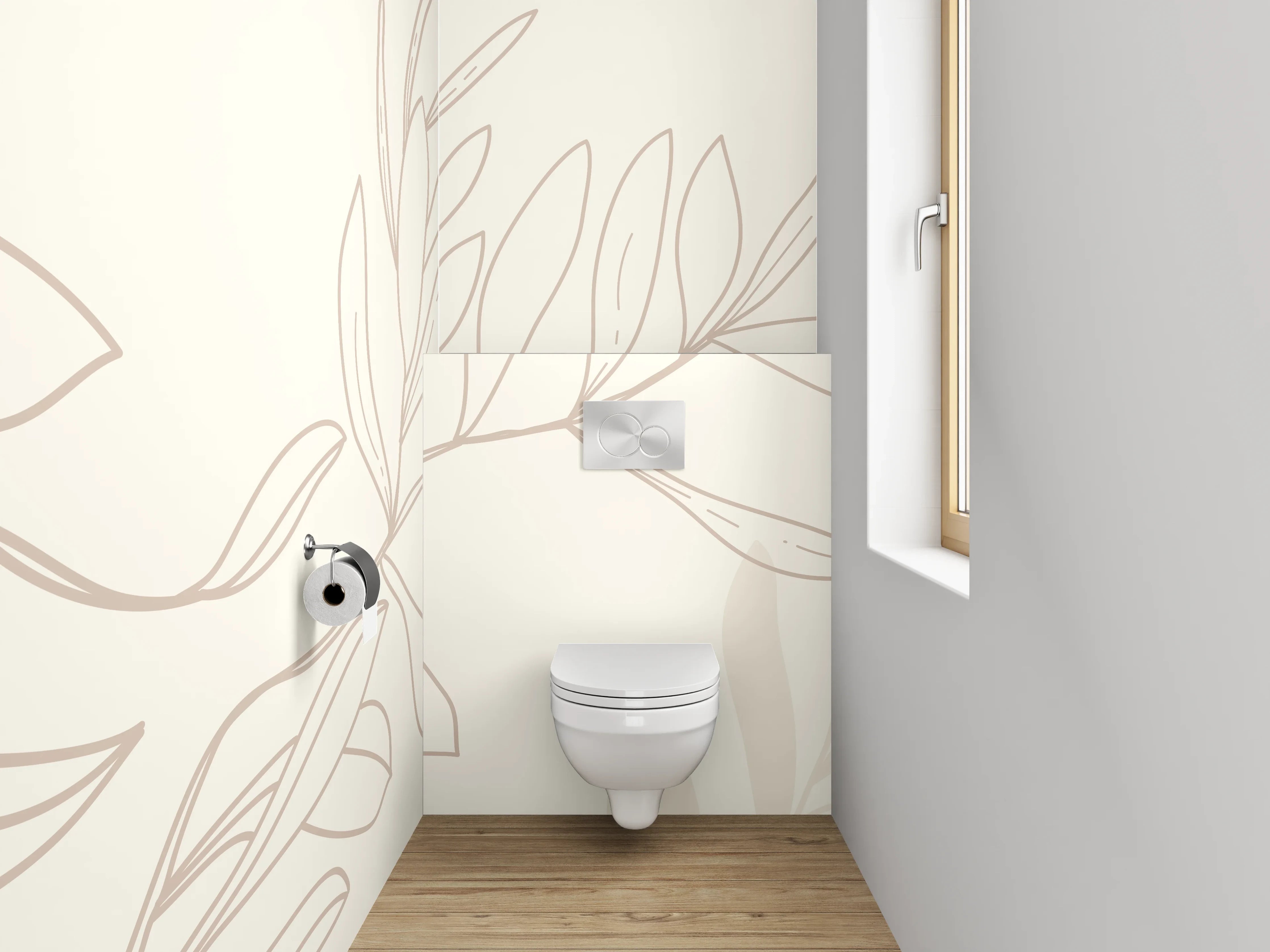 WC-Rückwand - Lineart Olivenzweig auf Beige