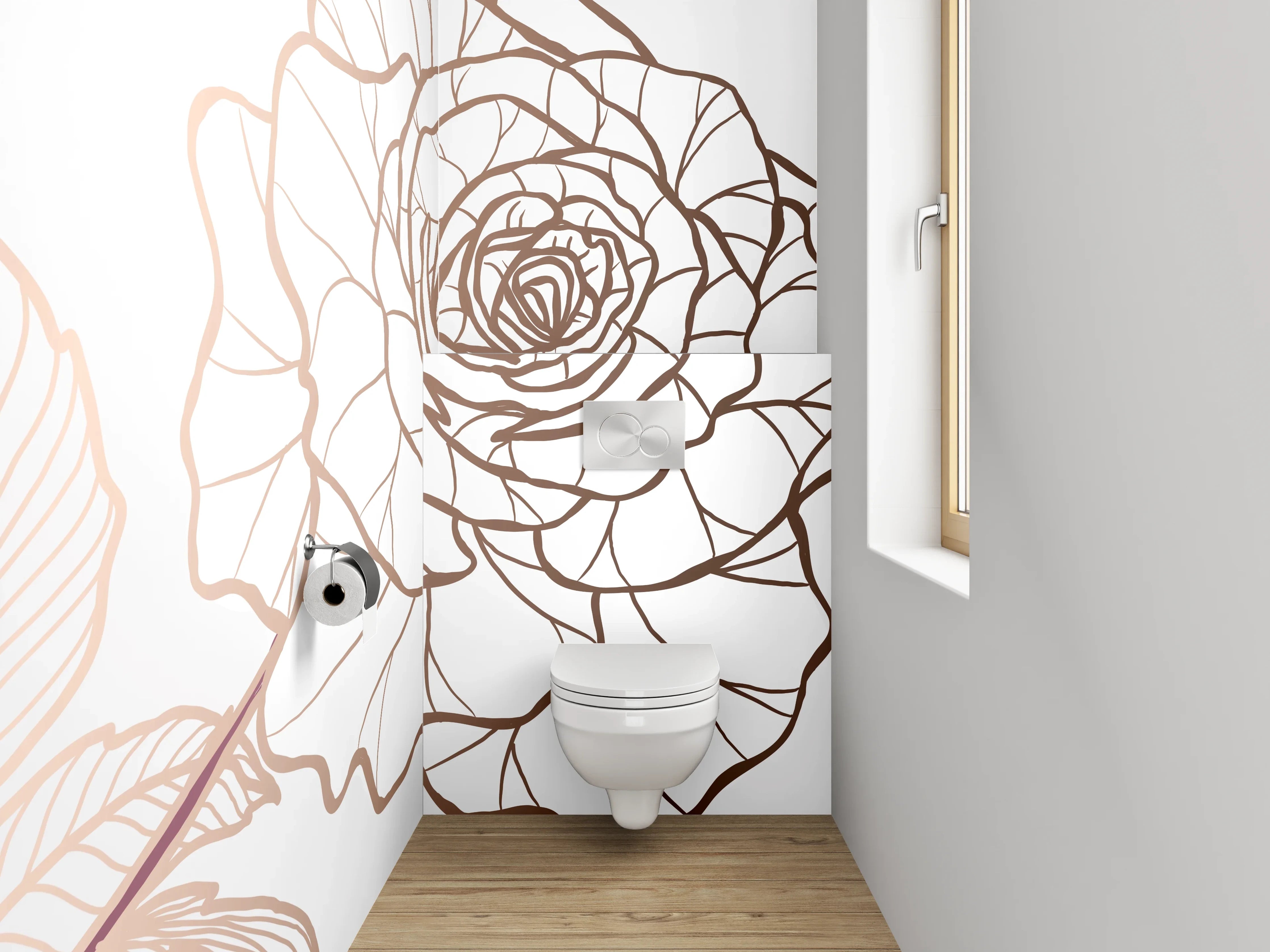 WC-Rückwand - Lineart Rosen auf Weiß – Blumenmotiv