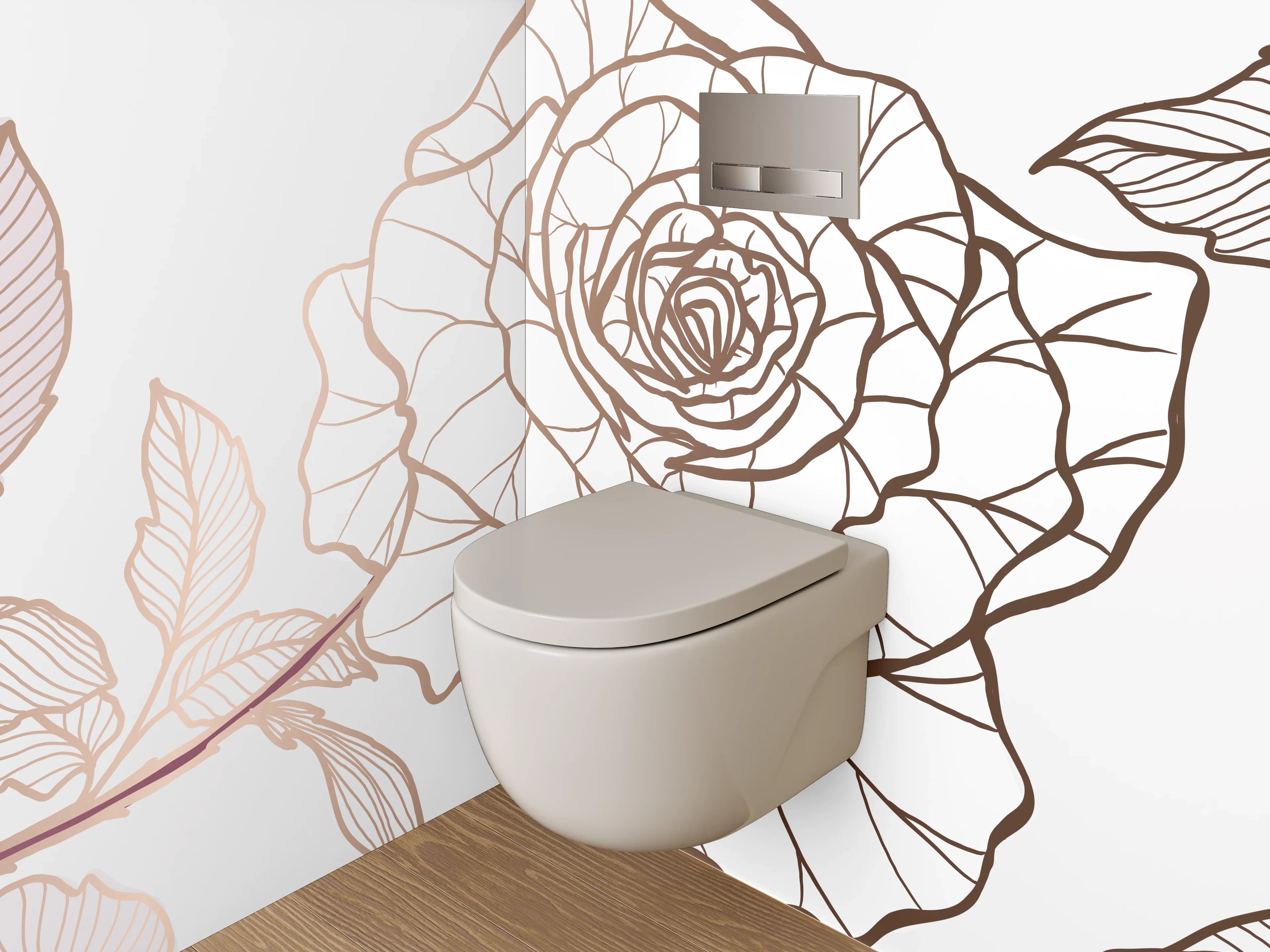 WC-Rückwand - Lineart Rosen auf Weiß – Blumenmotiv
