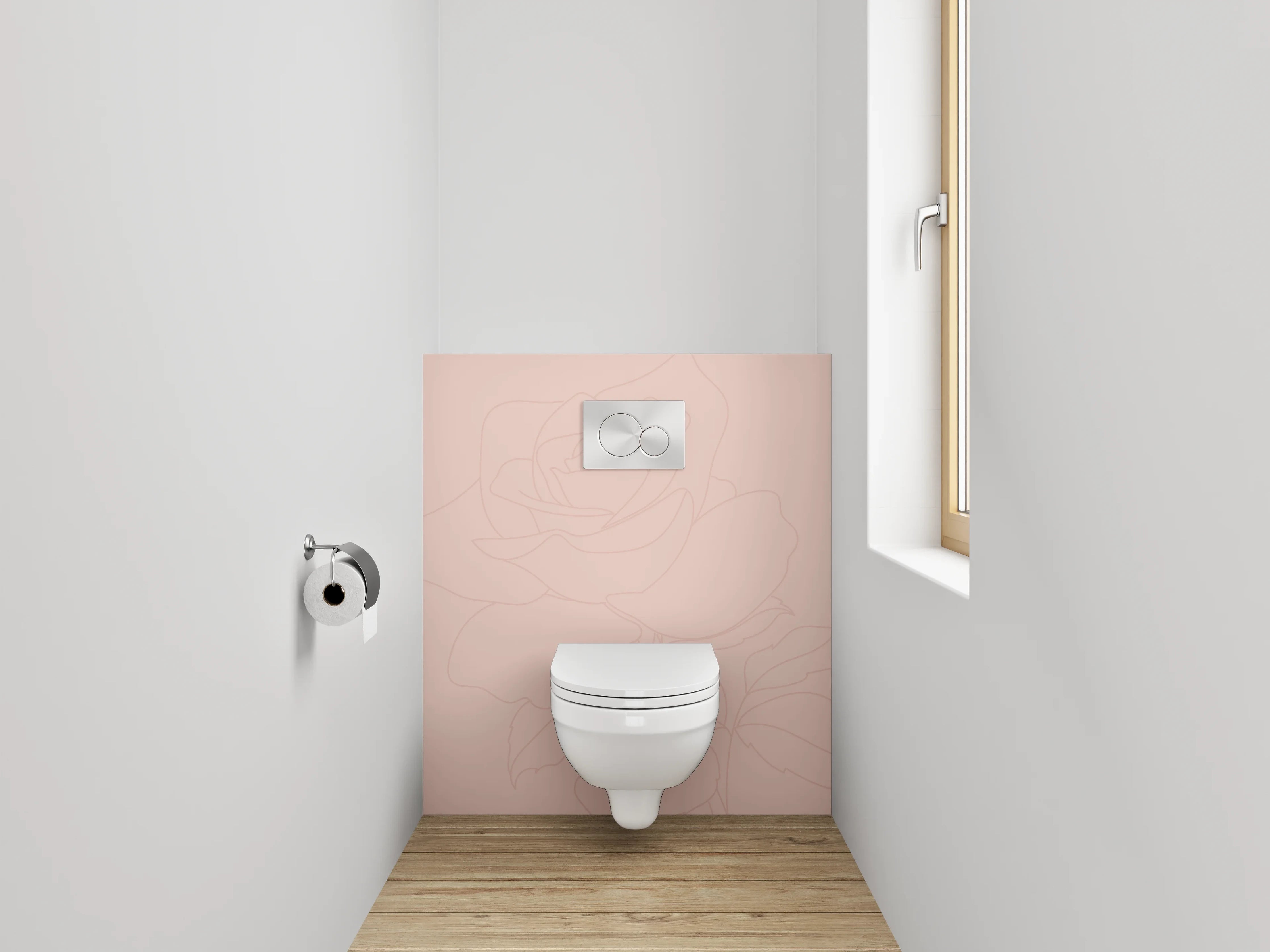 WC-Rückwand - Lineart Rosen auf zartem Rosé