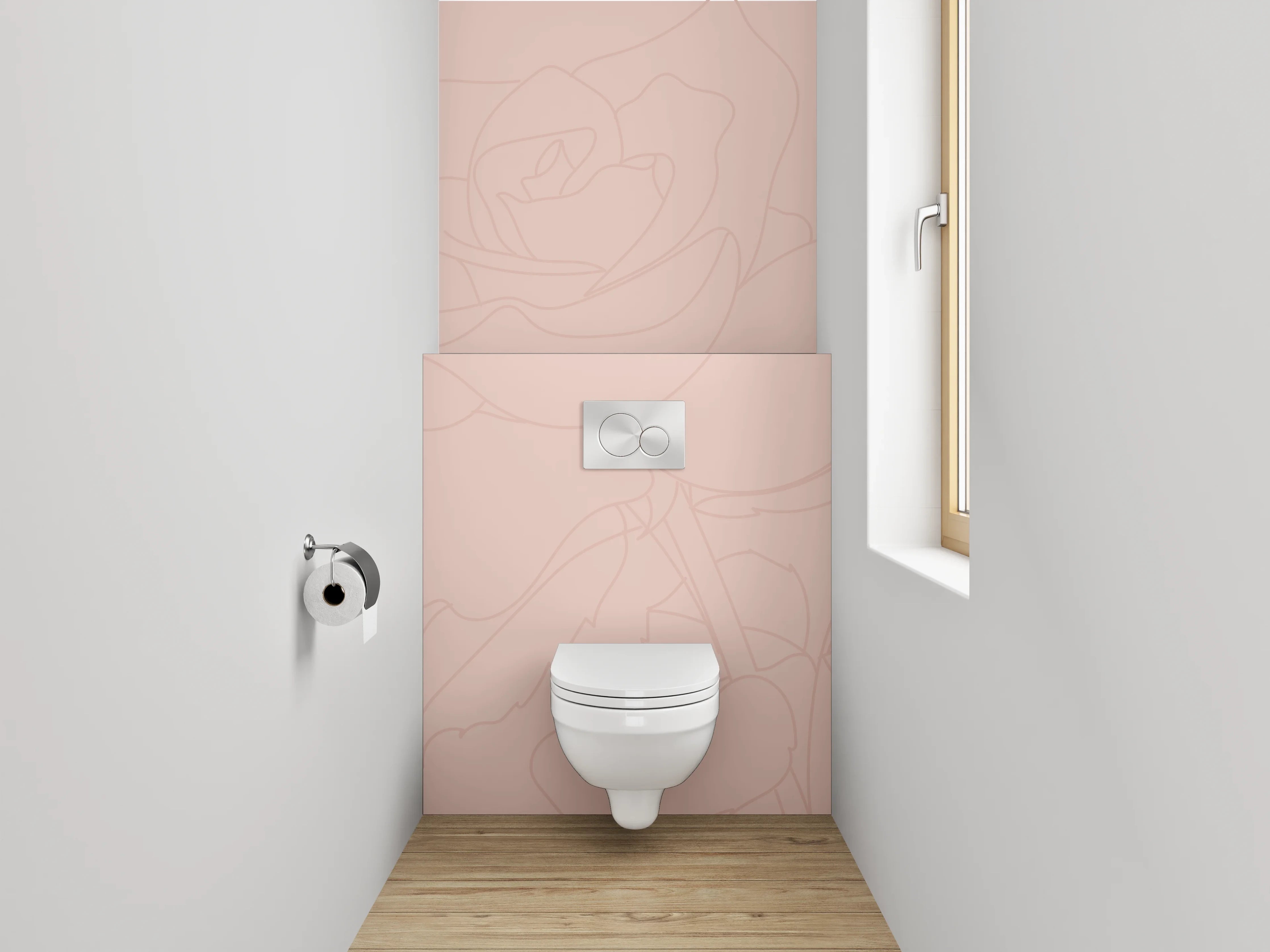 WC-Rückwand - Lineart Rosen auf zartem Rosé