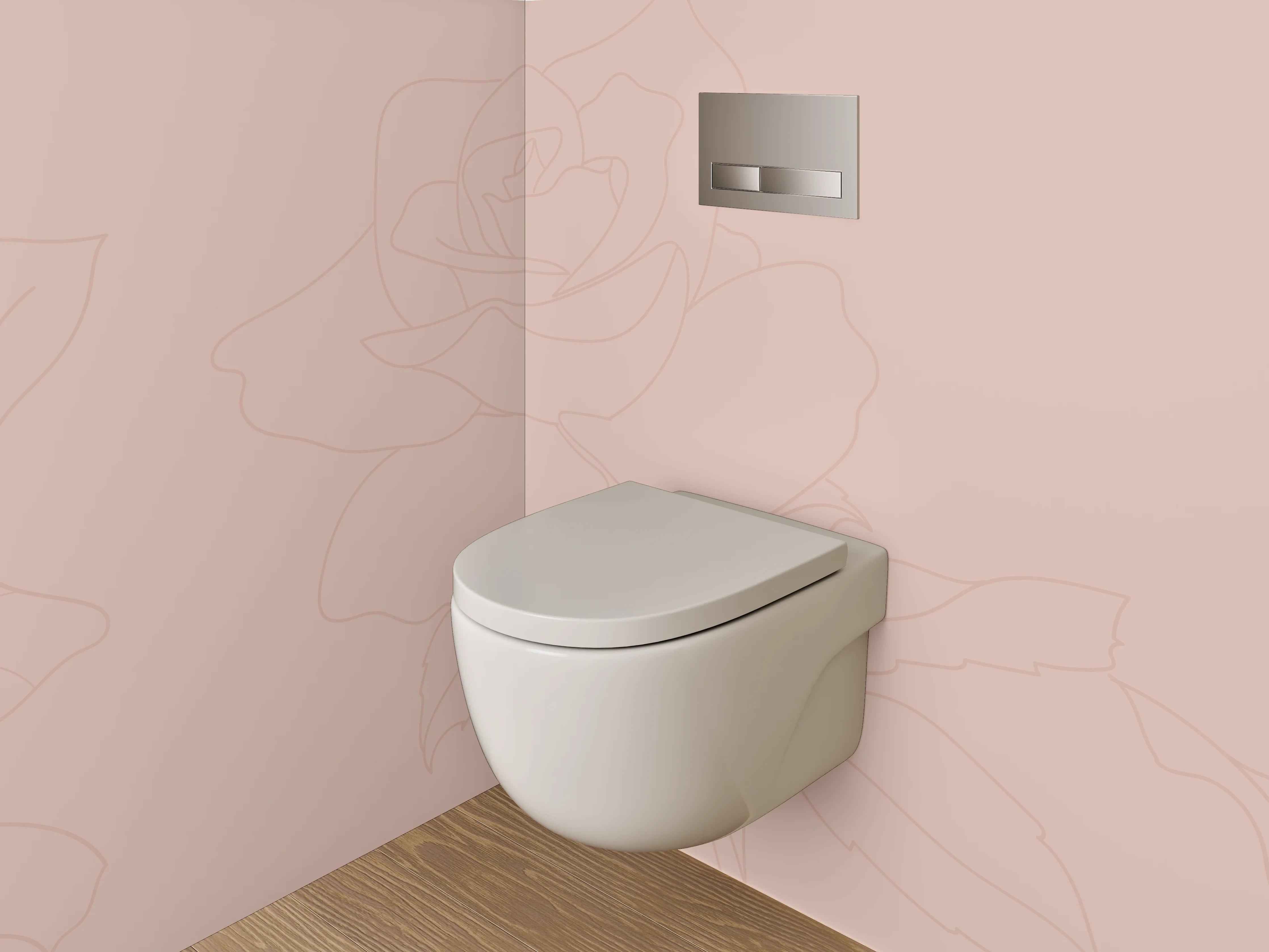 WC-Rückwand - Lineart Rosen auf zartem Rosé