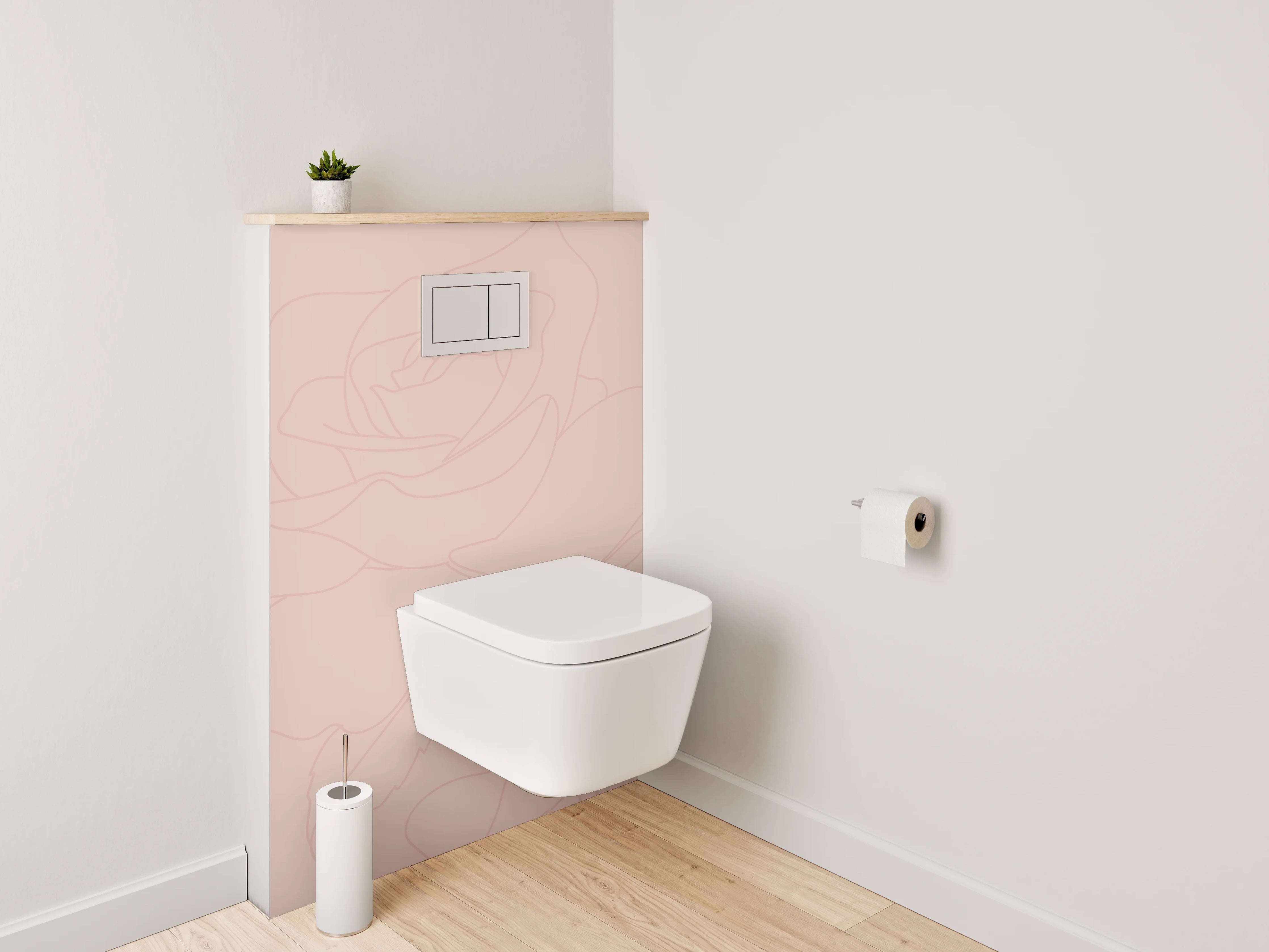 WC-Rückwand - Lineart Rosen auf zartem Rosé