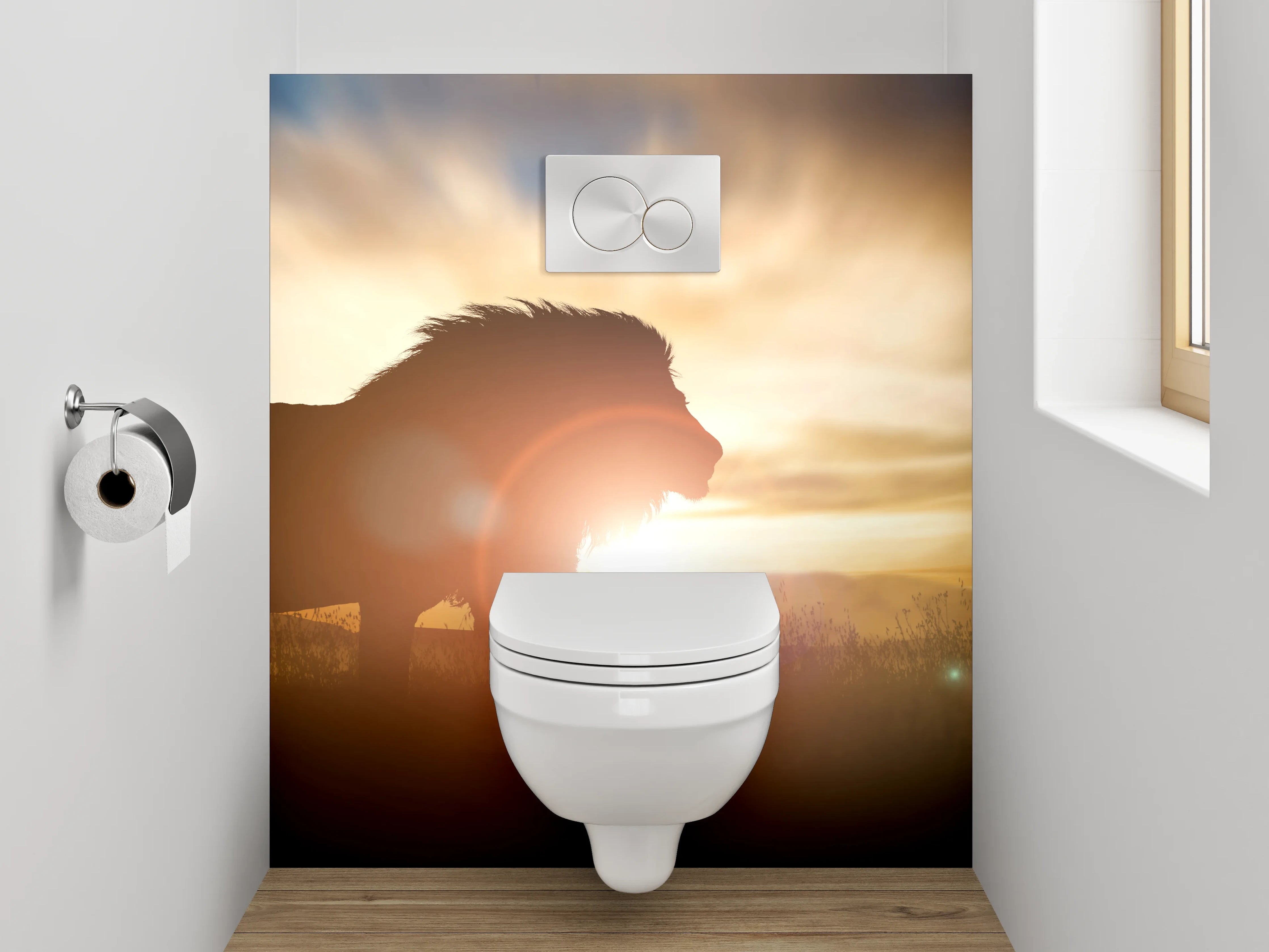 WC-Rückwand - Löwe bei Sonnenuntergang Savanne