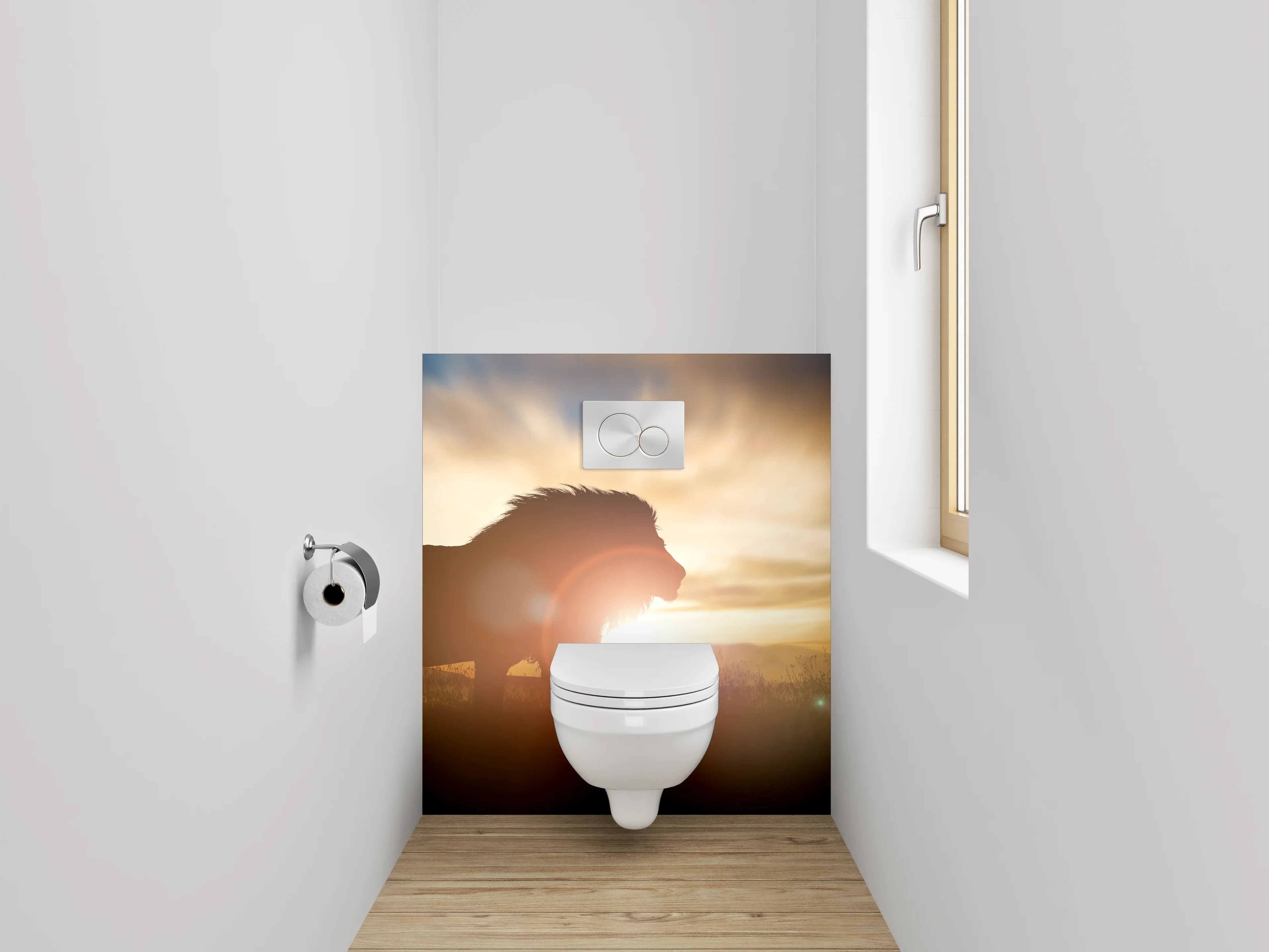 WC-Rückwand - Löwe bei Sonnenuntergang Savanne