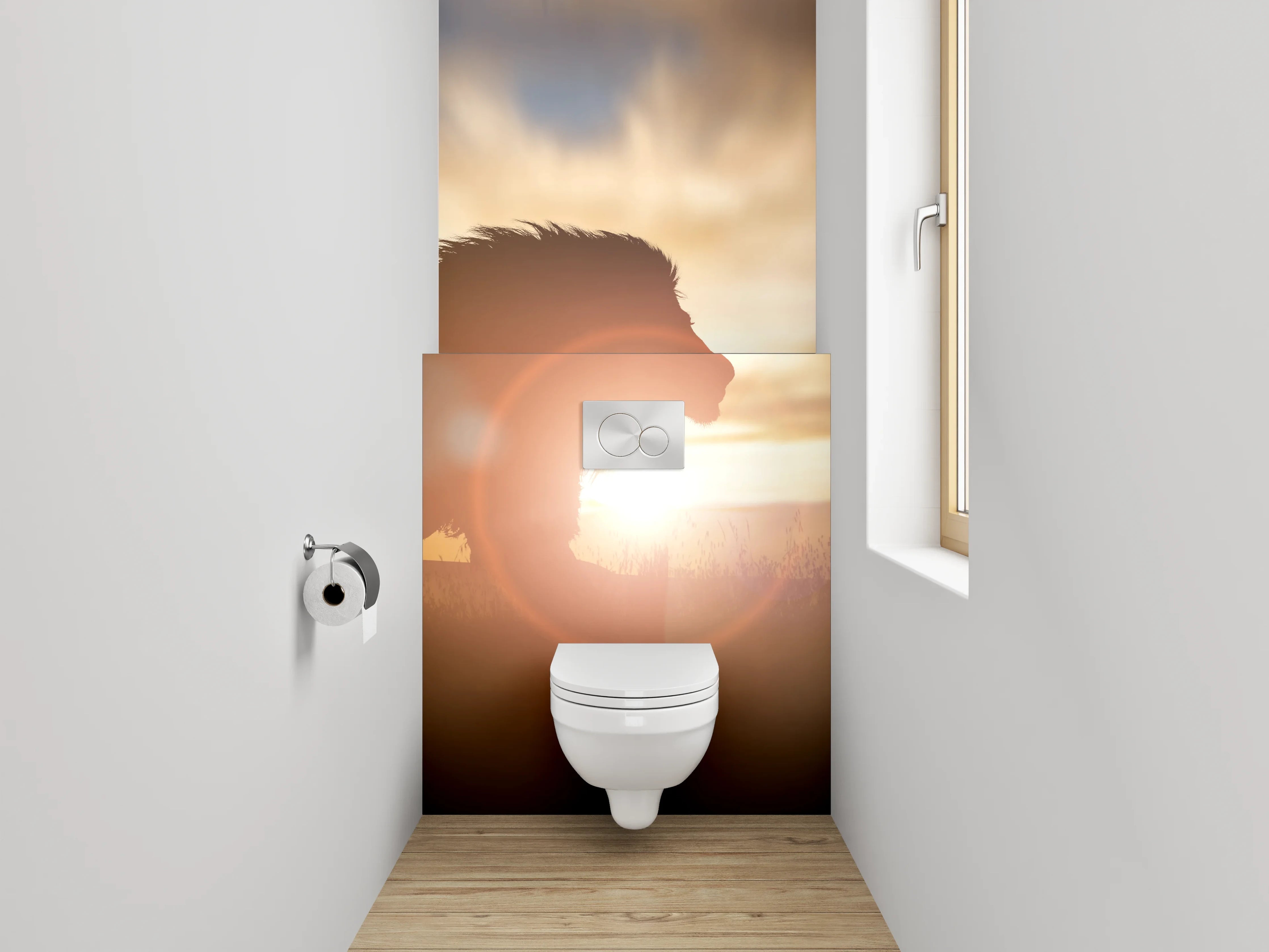 WC-Rückwand - Löwe bei Sonnenuntergang Savanne
