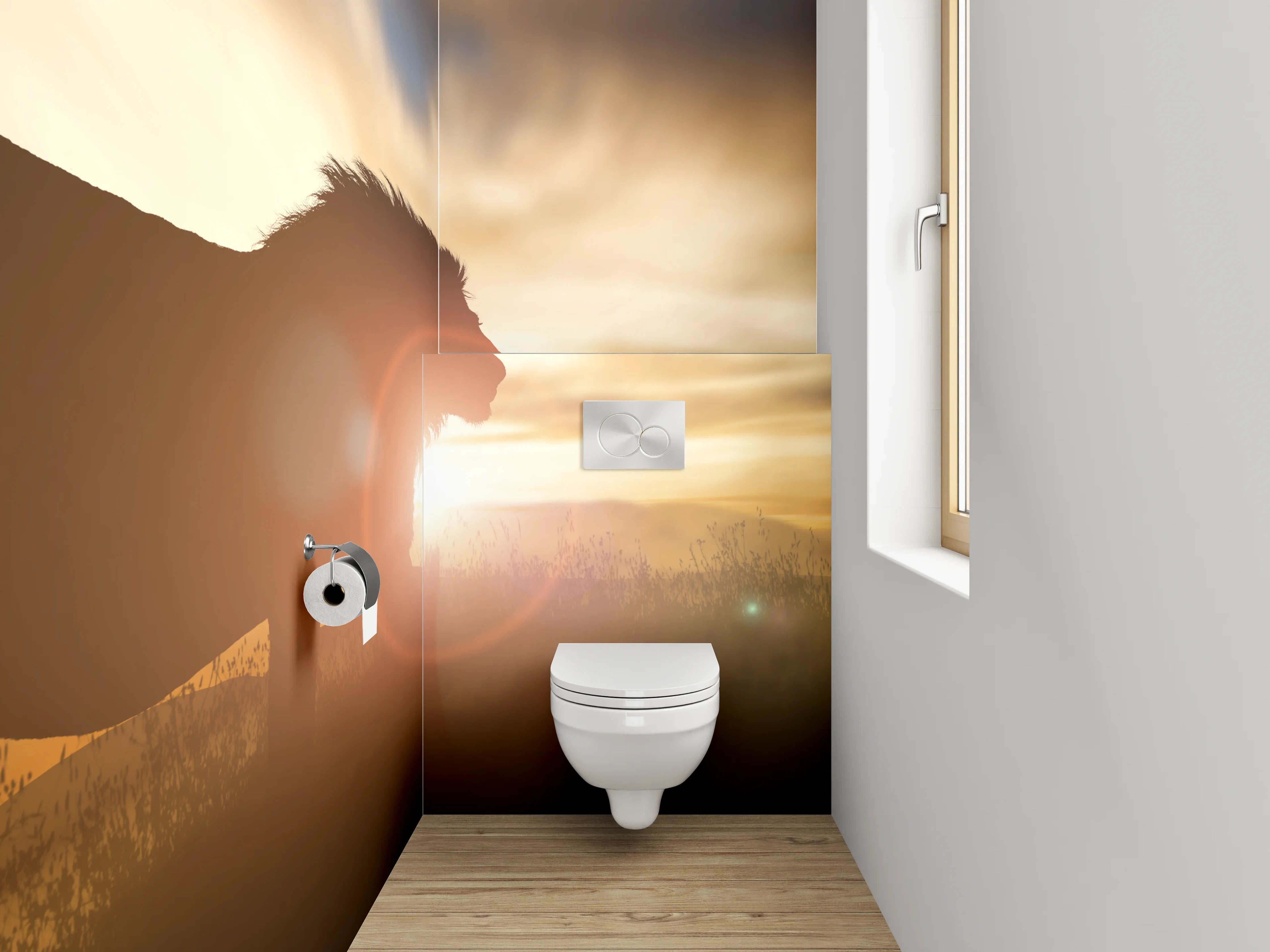 WC-Rückwand - Löwe bei Sonnenuntergang Savanne
